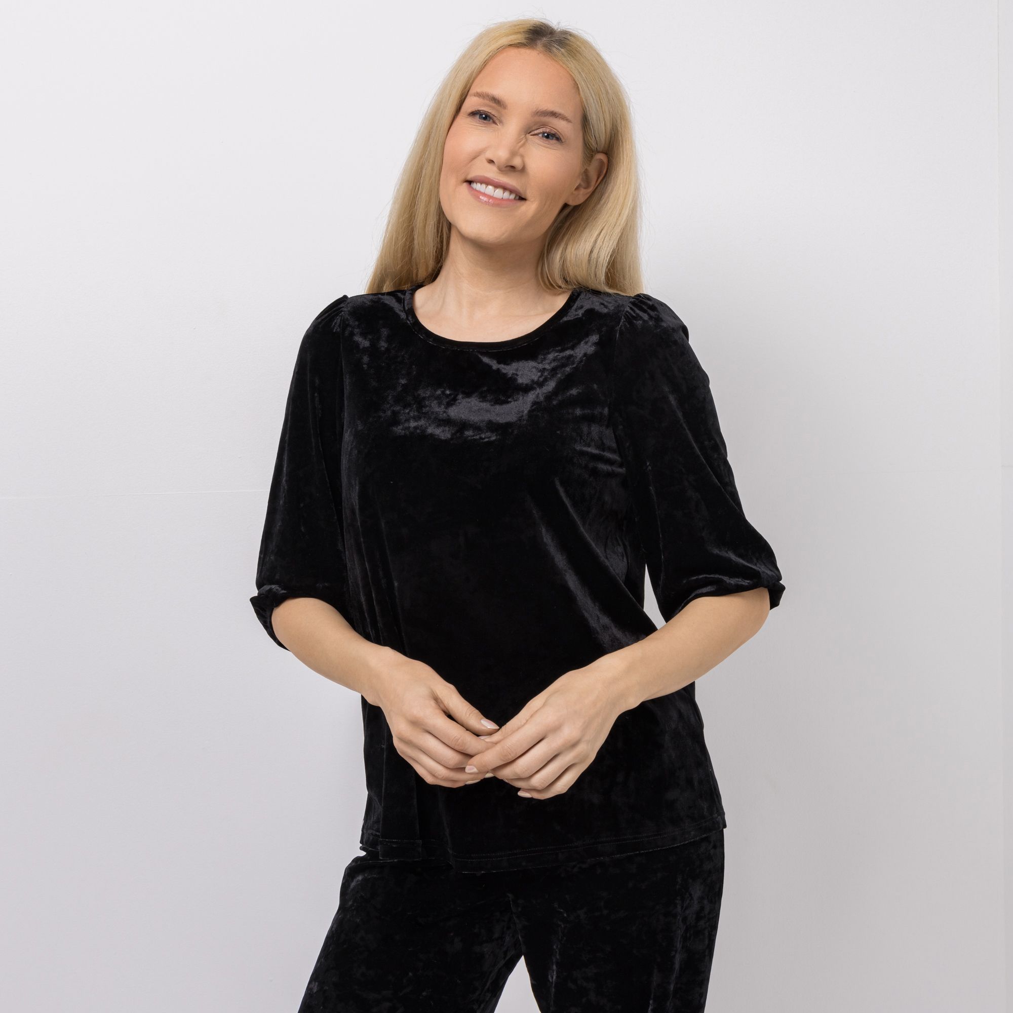 KIM & CO. Shirt, 3/4-Arm Samt-Jersey Rundhalsausschnitt figurumspielend