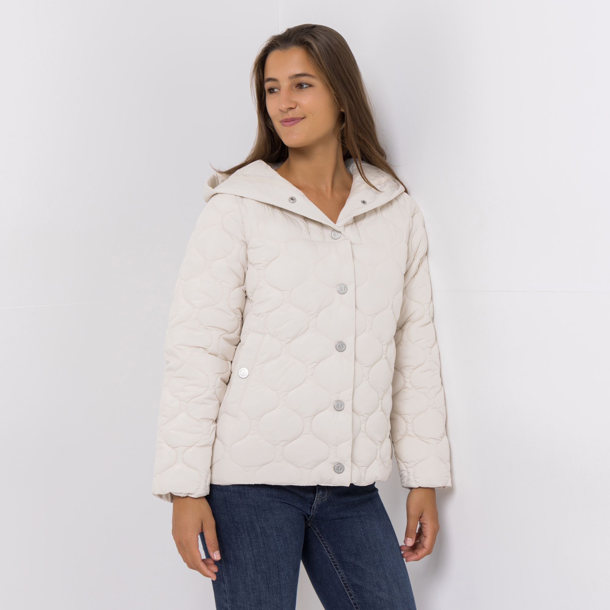 EVA LUTZ Steppjacke Druckknöpfe mit Kapuze figurumspielend