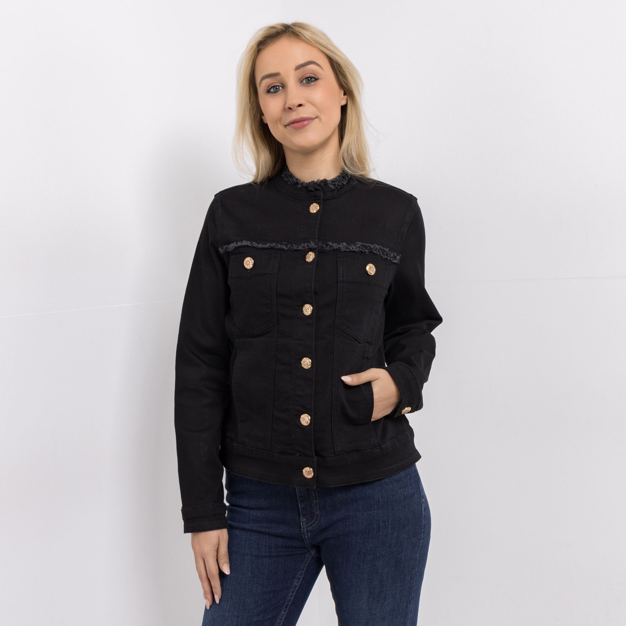  DINE 'N' DANCE Jeansjacke Stehkragen Knopfleiste figurbetont