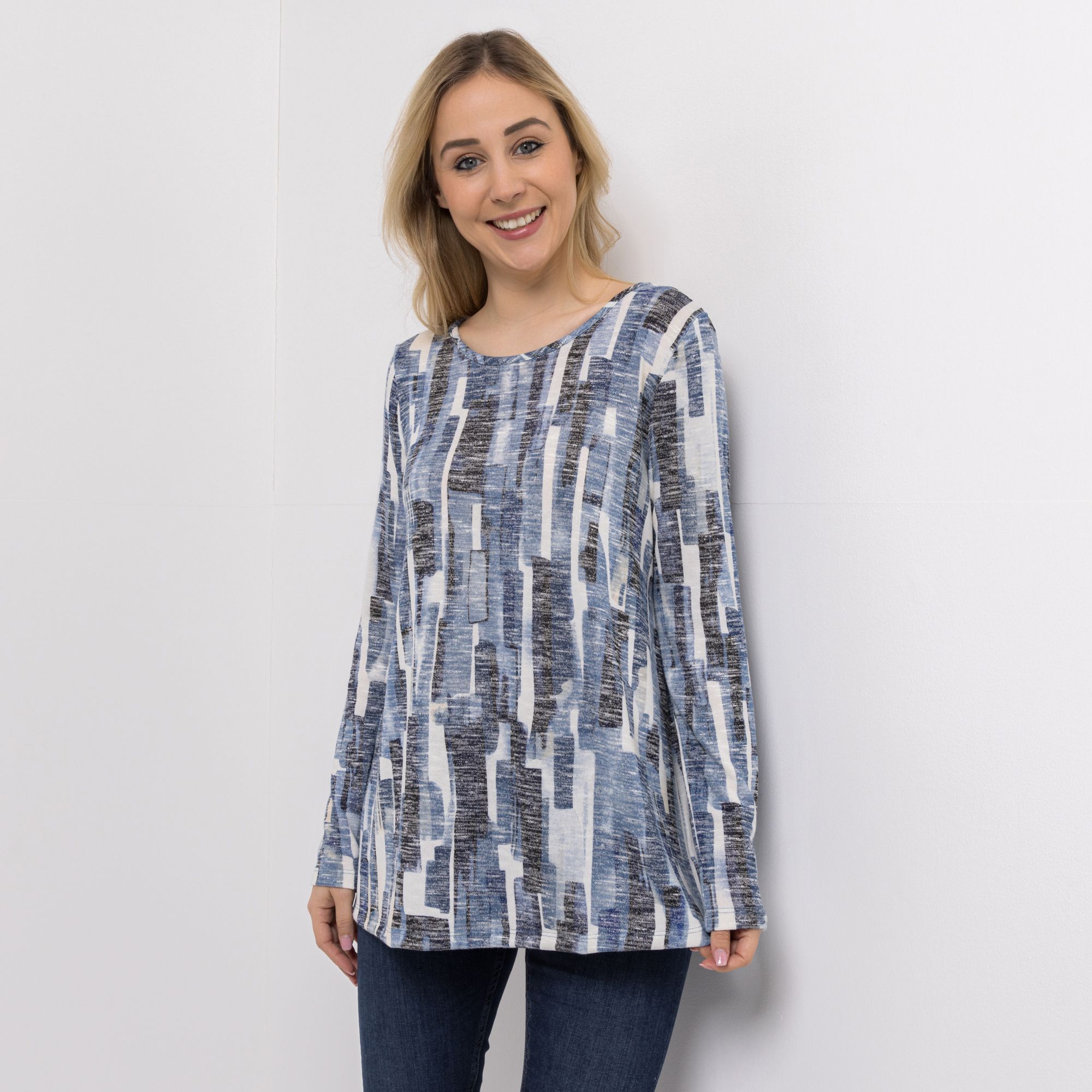 KIM & CO. Shirt, Langarm Leichtstrick-Optik Rundhalsausschnitt figurumspielend