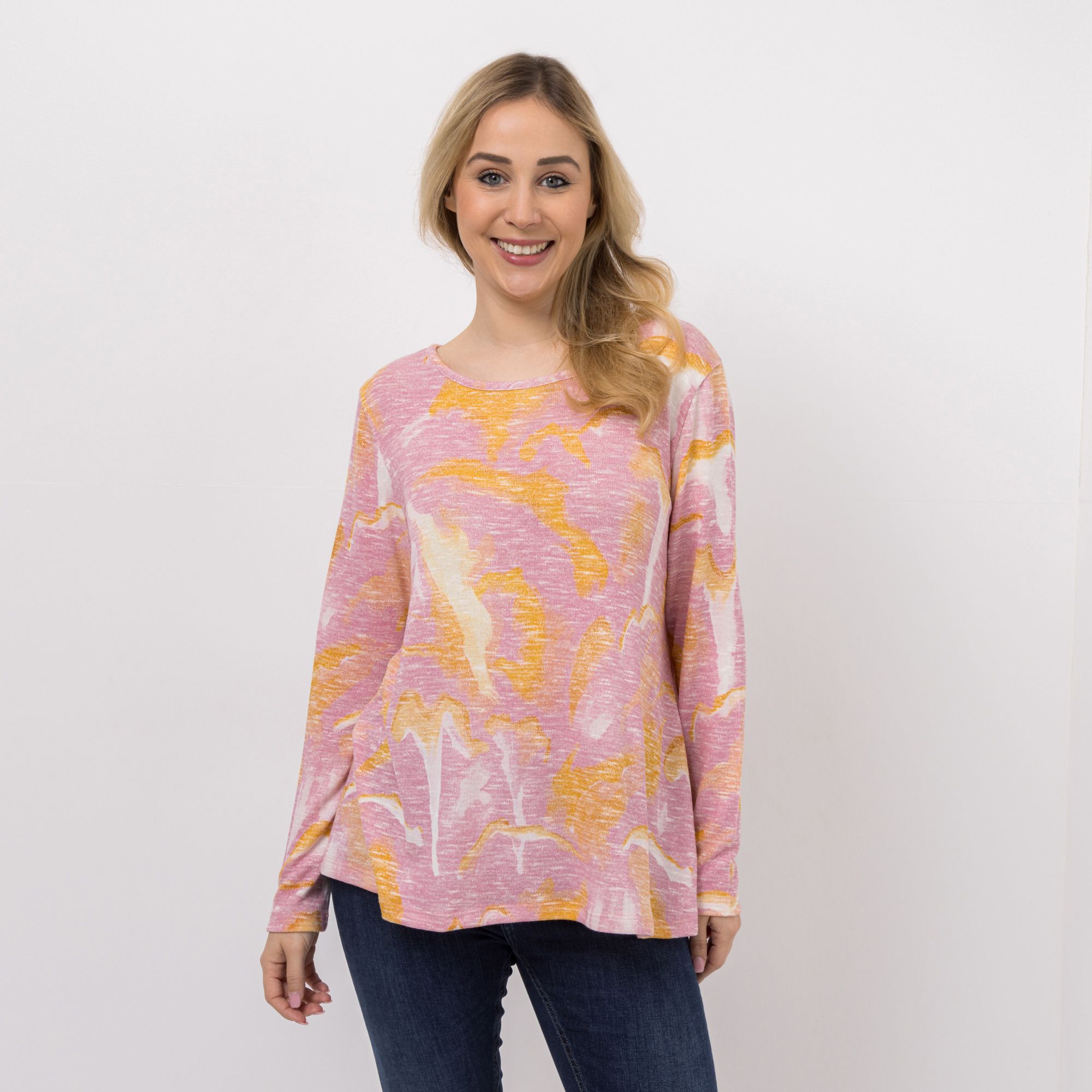 KIM & CO. Shirt, Langarm Leichtstrick-Optik Rundhalsausschnitt figurumspielend