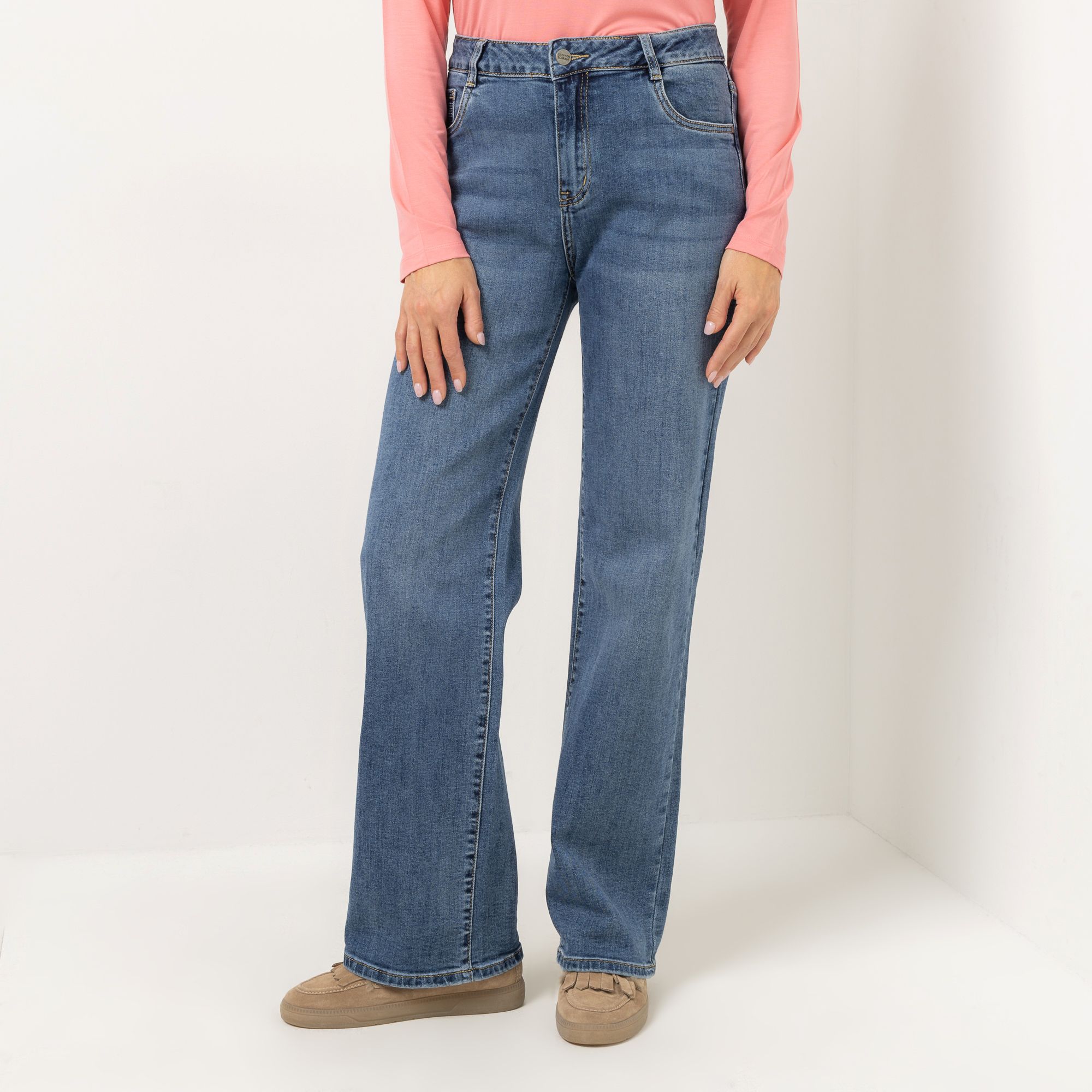 STEFFEN SCHRAUT Jeans, lange Form 5 Pocket Style Strasssteindetails gerades weites Bein