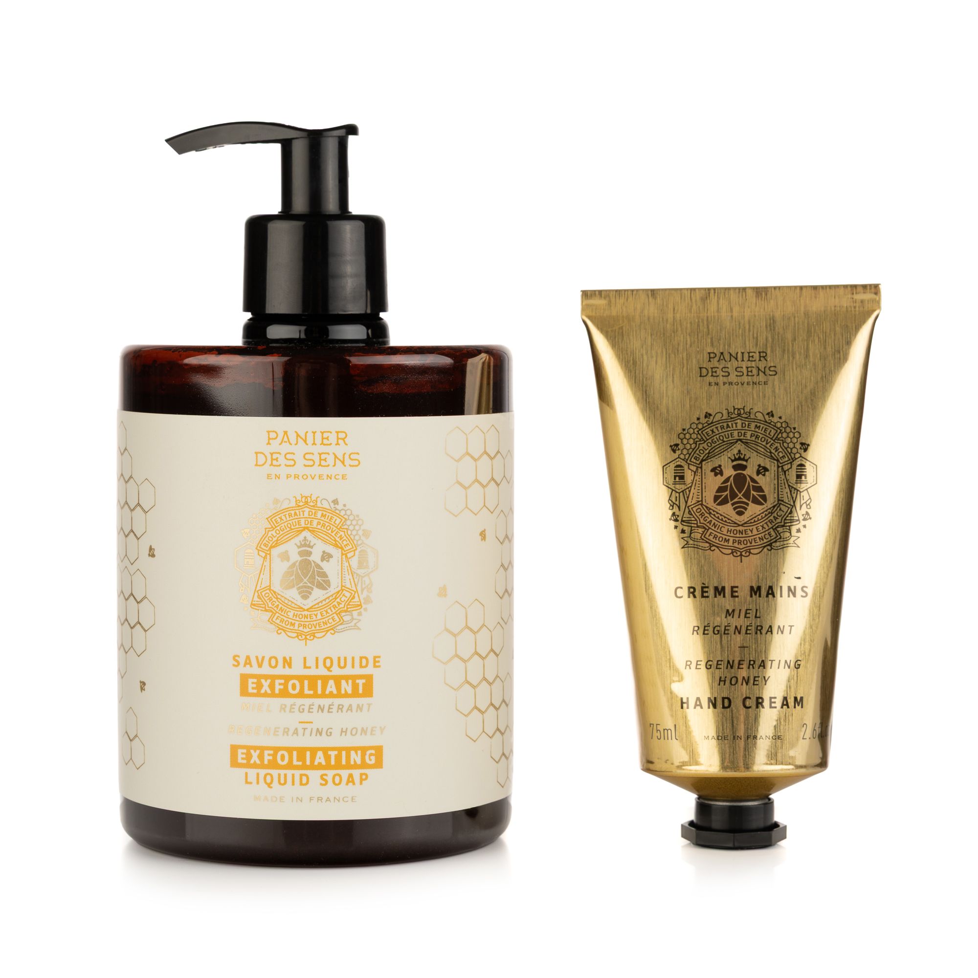 PANIER DES SENS Honig Peeling Flüssigseife 500ml, Handcreme 75ml
