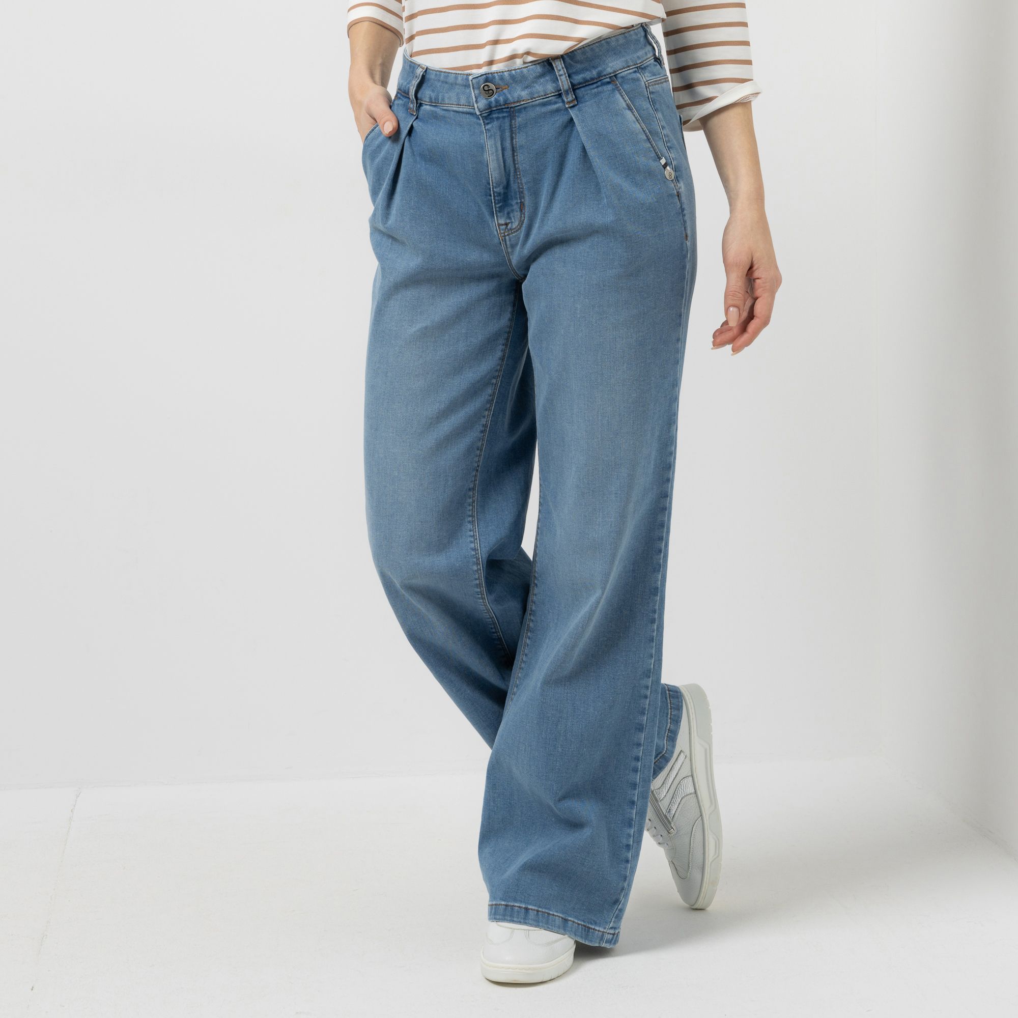 STRANDFEIN Jeans mit Bundfalten französische Taschen gerades Bein