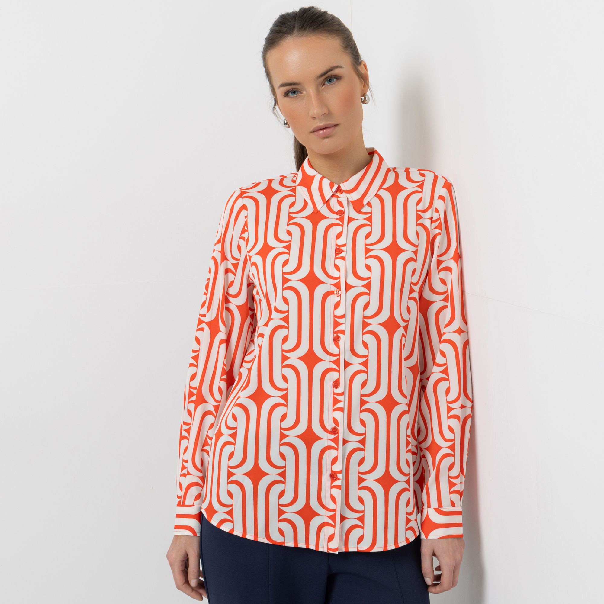 STEFFEN SCHRAUT Bluse, langarm Hemdblusenkragen abgerundeter Saum leger weit