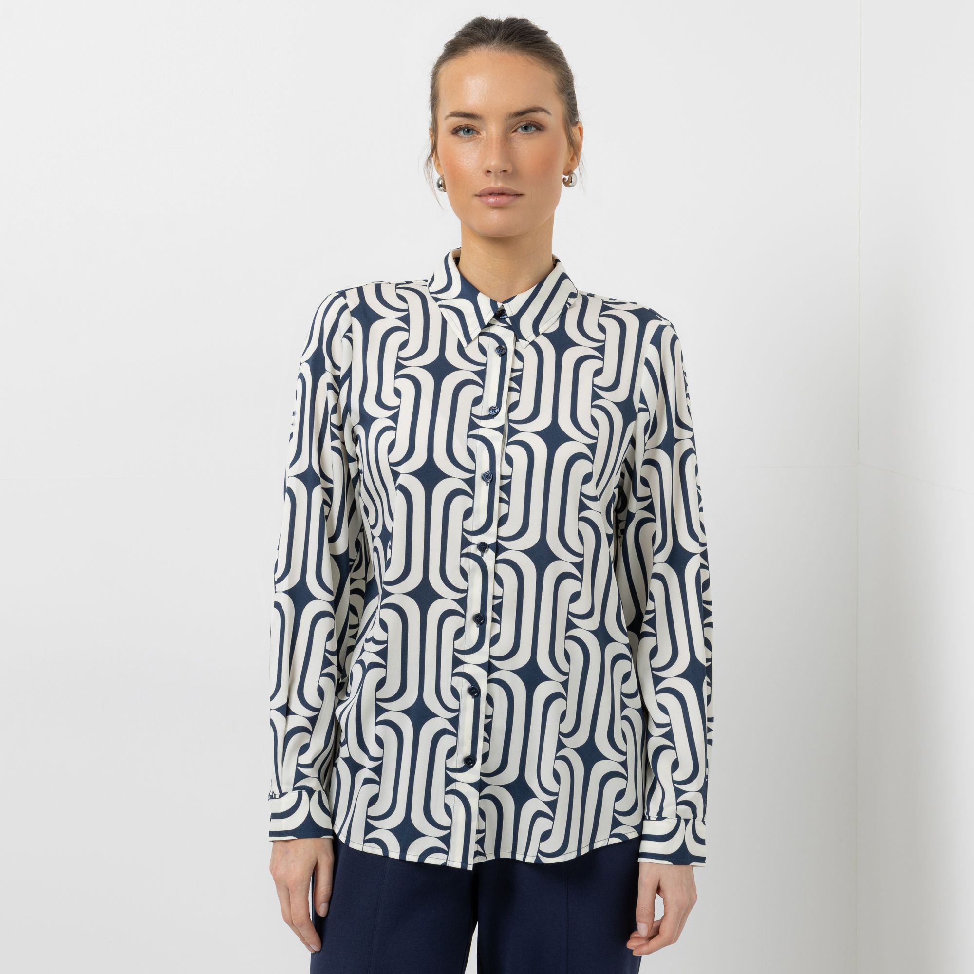 STEFFEN SCHRAUT Bluse, langarm Hemdblusenkragen abgerundeter Saum leger weit