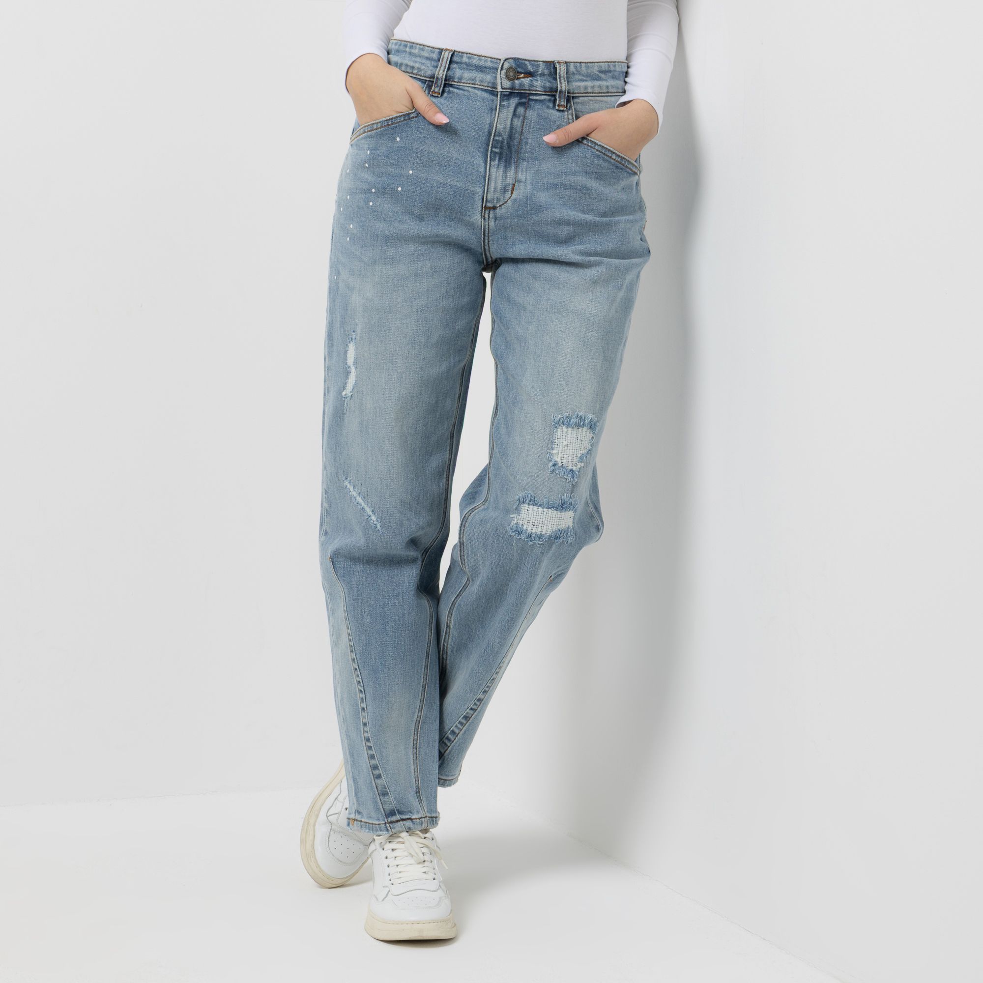 DINE 'N' DANCE Jeanshose Boyfriend-Style Farbspritzer konisches Bein