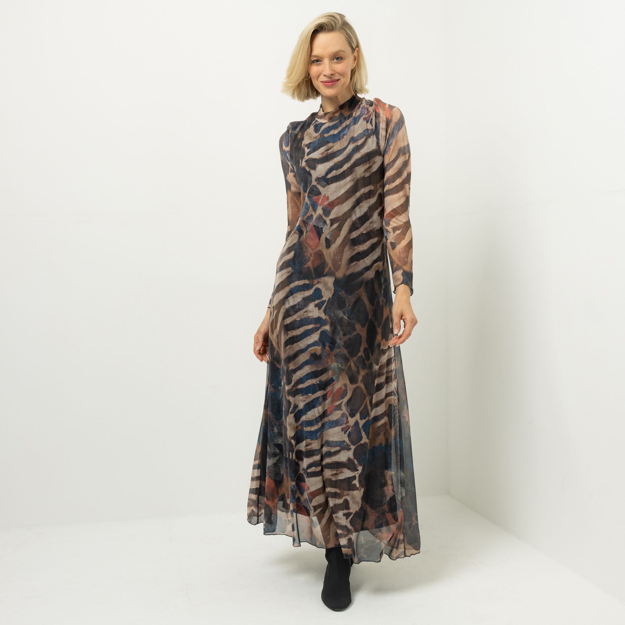 DINE 'N' DANCE Maxi-Kleid, 1/1 Arm bedruckt Stehkragen figurumspielend