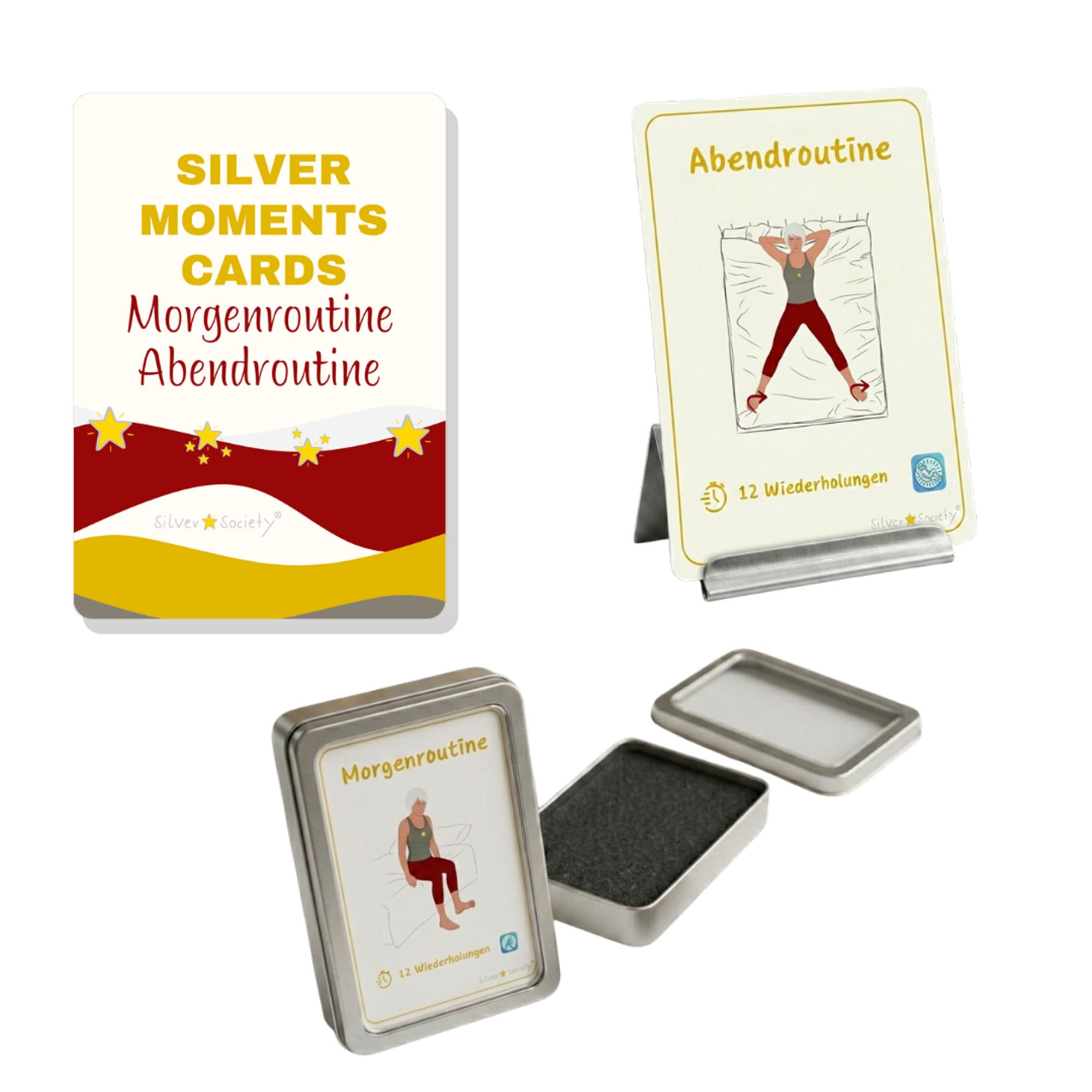 SILVER STAR SOCIETY® Morgen & Abendroutine Übungskarten Set inkl. Kartenhalter Aufbewahrungsbox