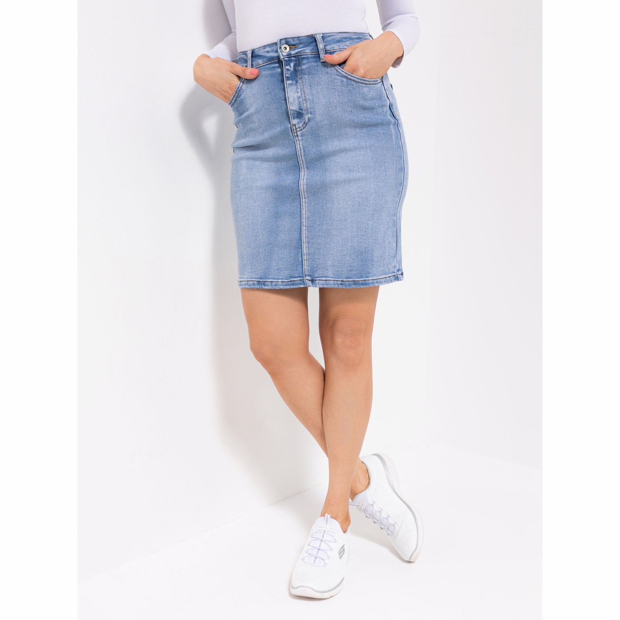 DINE 'N' DANCE Jeansrock 5-Pocket-Style kurze Form figurbetont