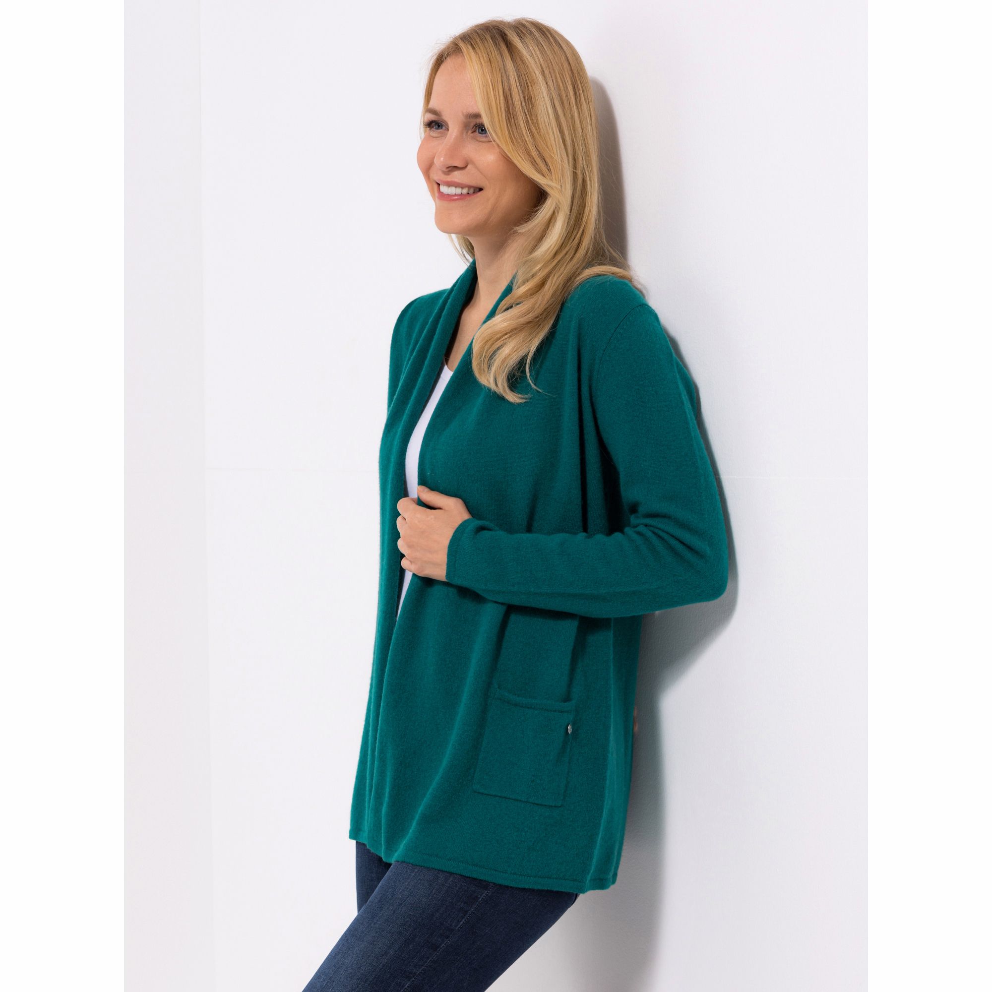 EVA LUTZ Cardigan offene Front Kaschmiranteil figurumspielend