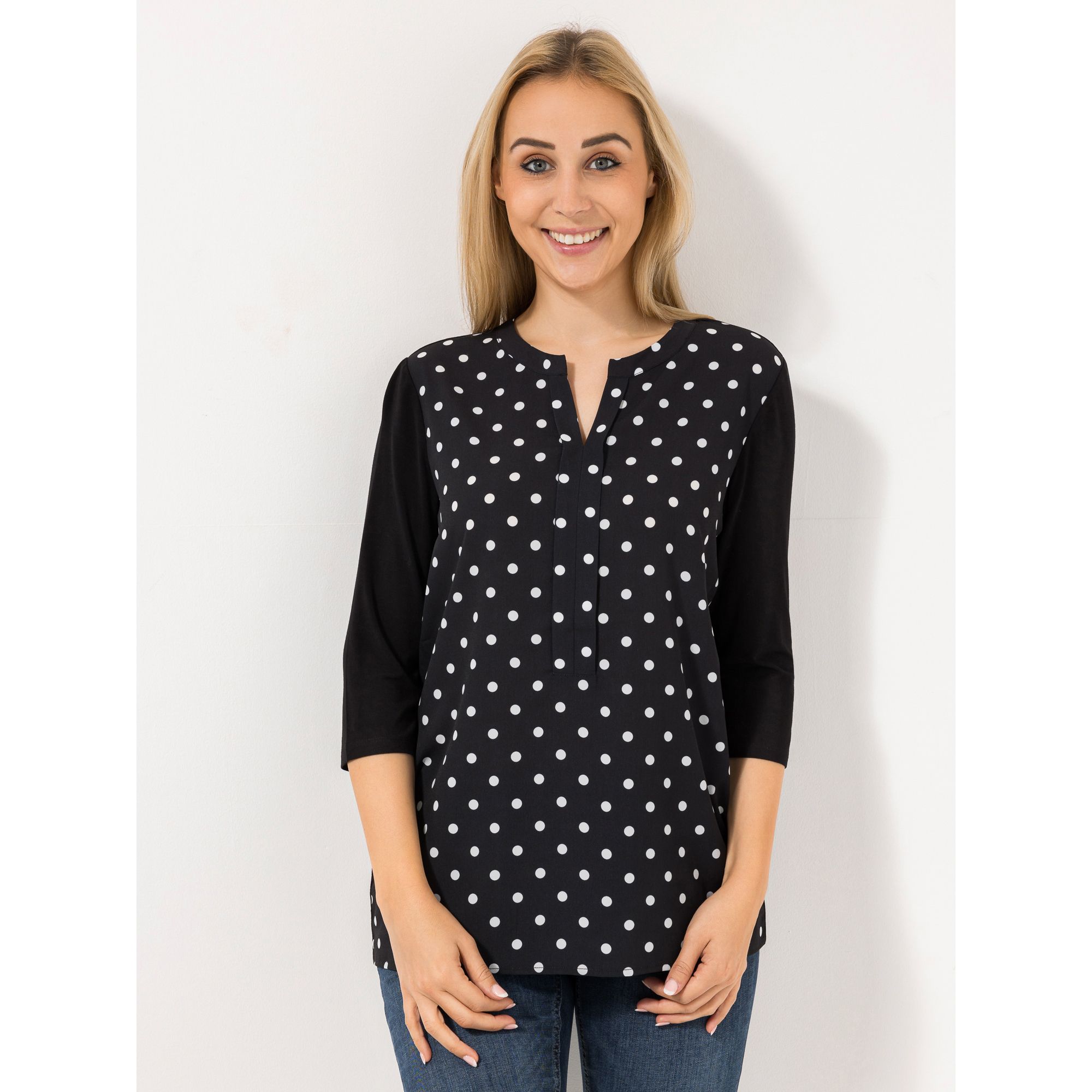 ANNI FOR FRIENDS Blusenshirt Abby 3/4-Arm Materialmix figurumspielend