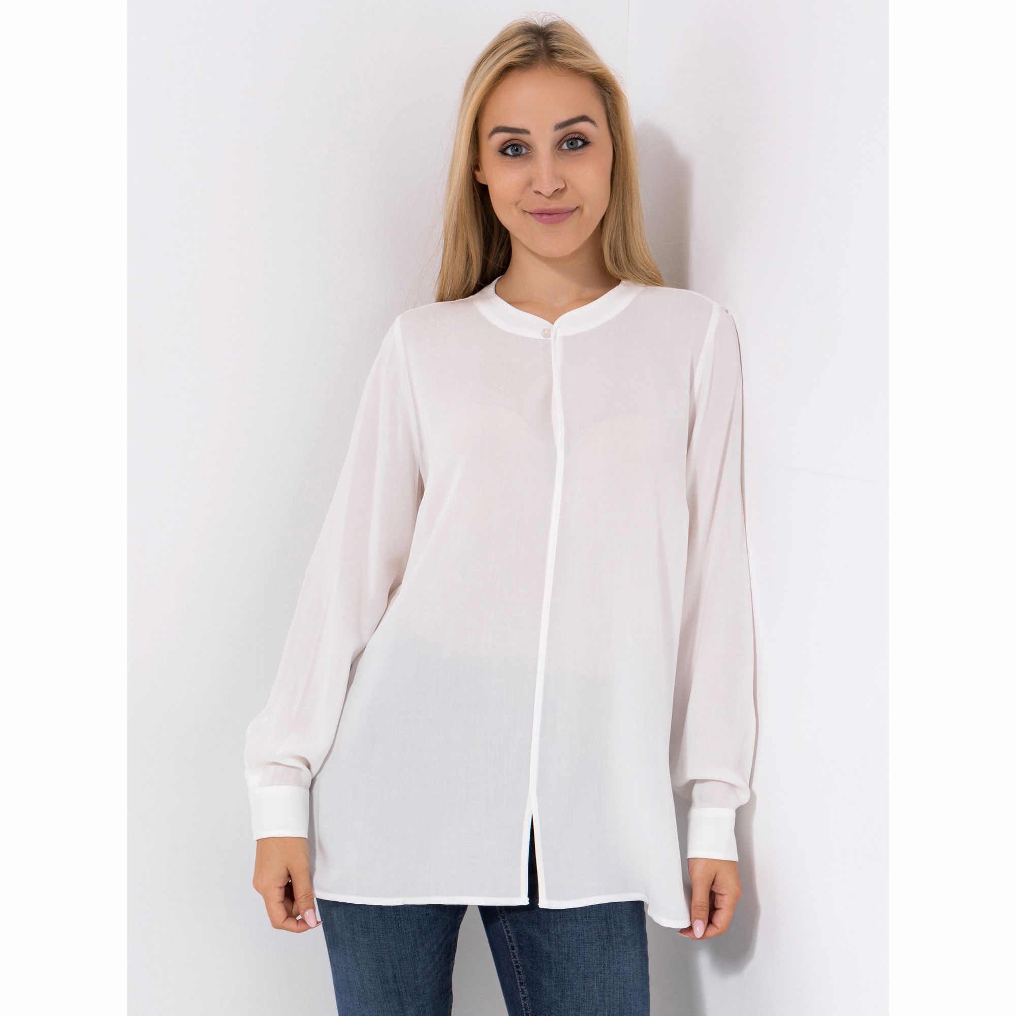 DINE 'N' DANCE Bluse, 1/1-Arm Rundhalsausschnitt mit Knopf leger weit