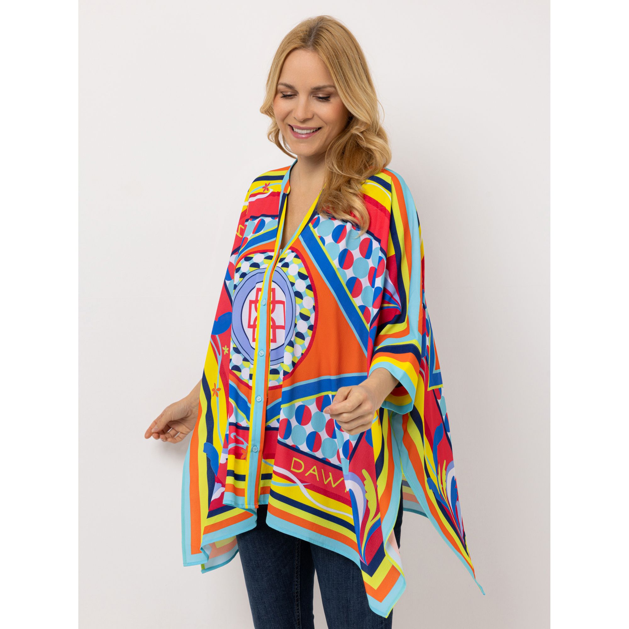 DAWID by Dawid Tomaszewski Bluse in Kaftan-Look Allover Druck oversize