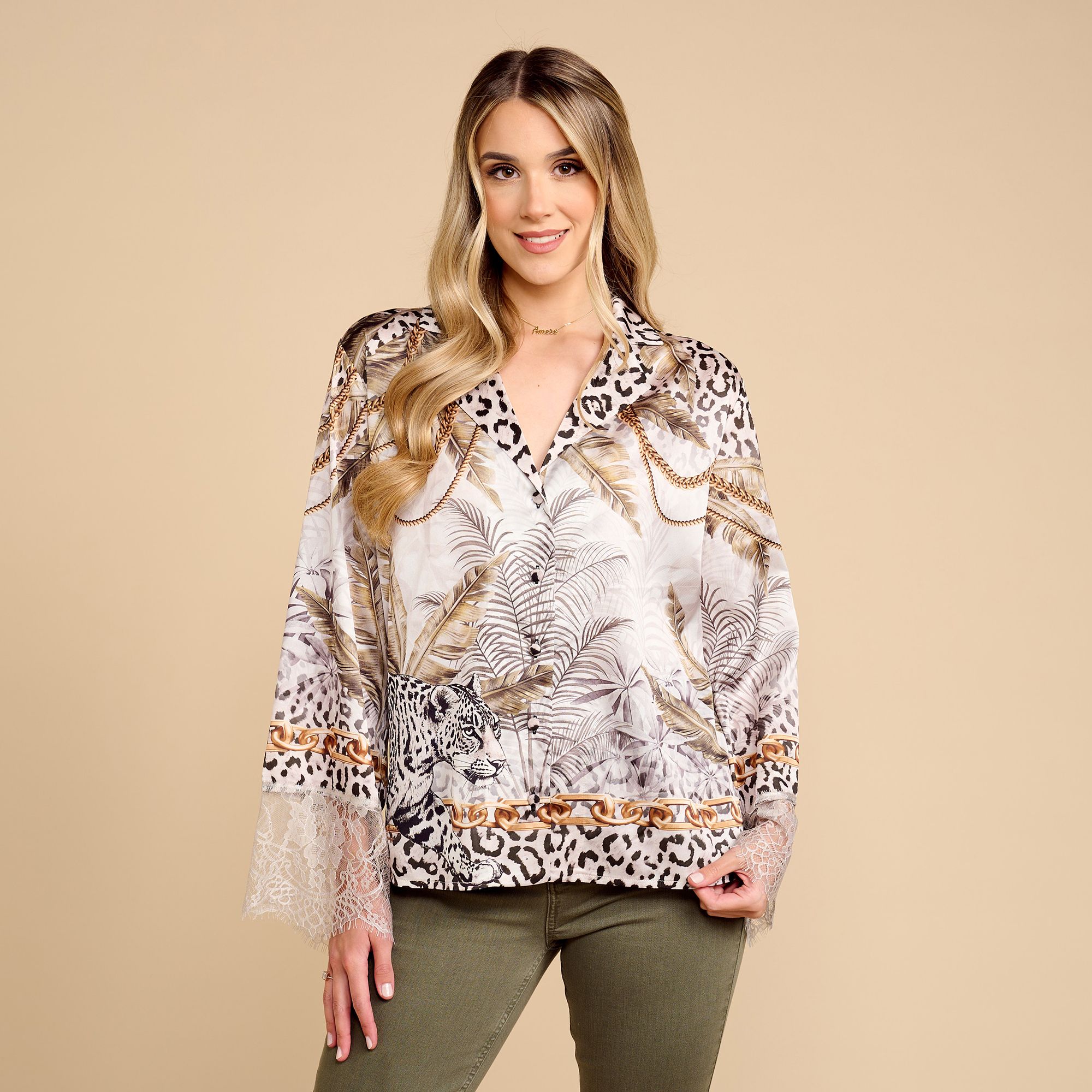 SCHIFFHAUER MUNICH® Blusenjacke, 1/1-Arm Volant-Detail Knopf-Verschluß leger weit