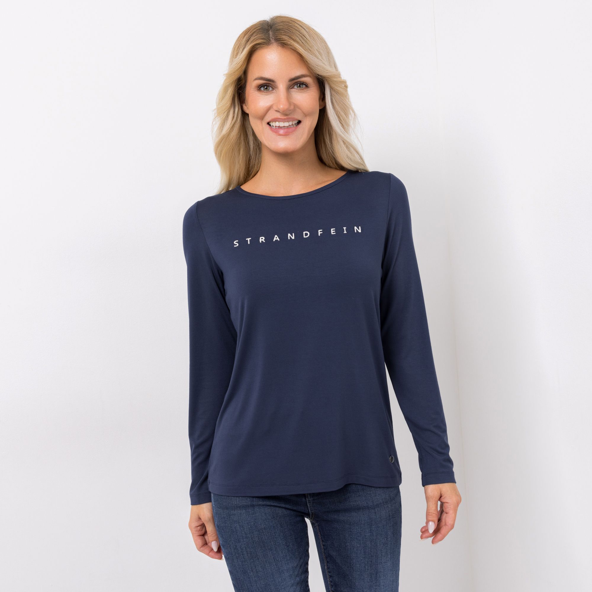 STRANDFEIN Shirt Rundhalsausschnitt platzierter Druck mit ECOVERO Viskose