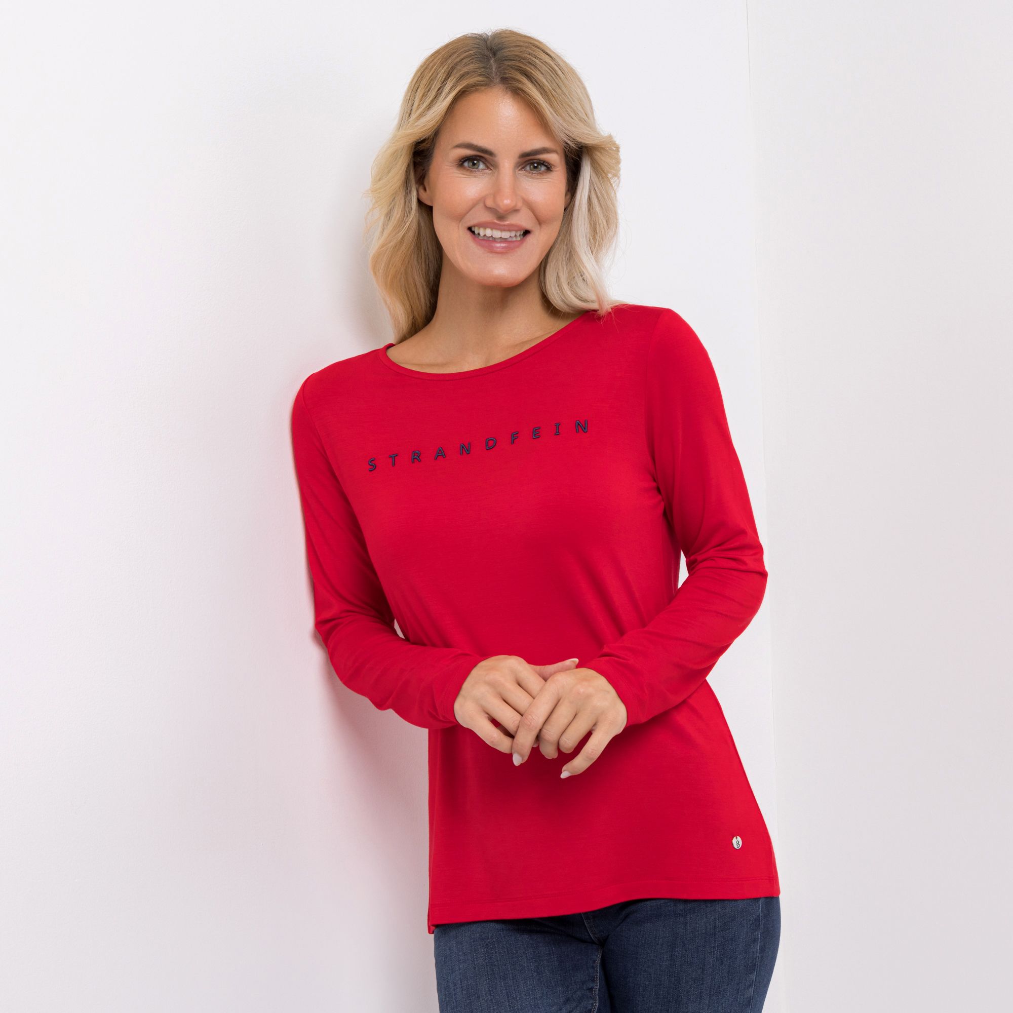 STRANDFEIN Shirt Rundhalsausschnitt platzierter Druck mit ECOVERO Viskose