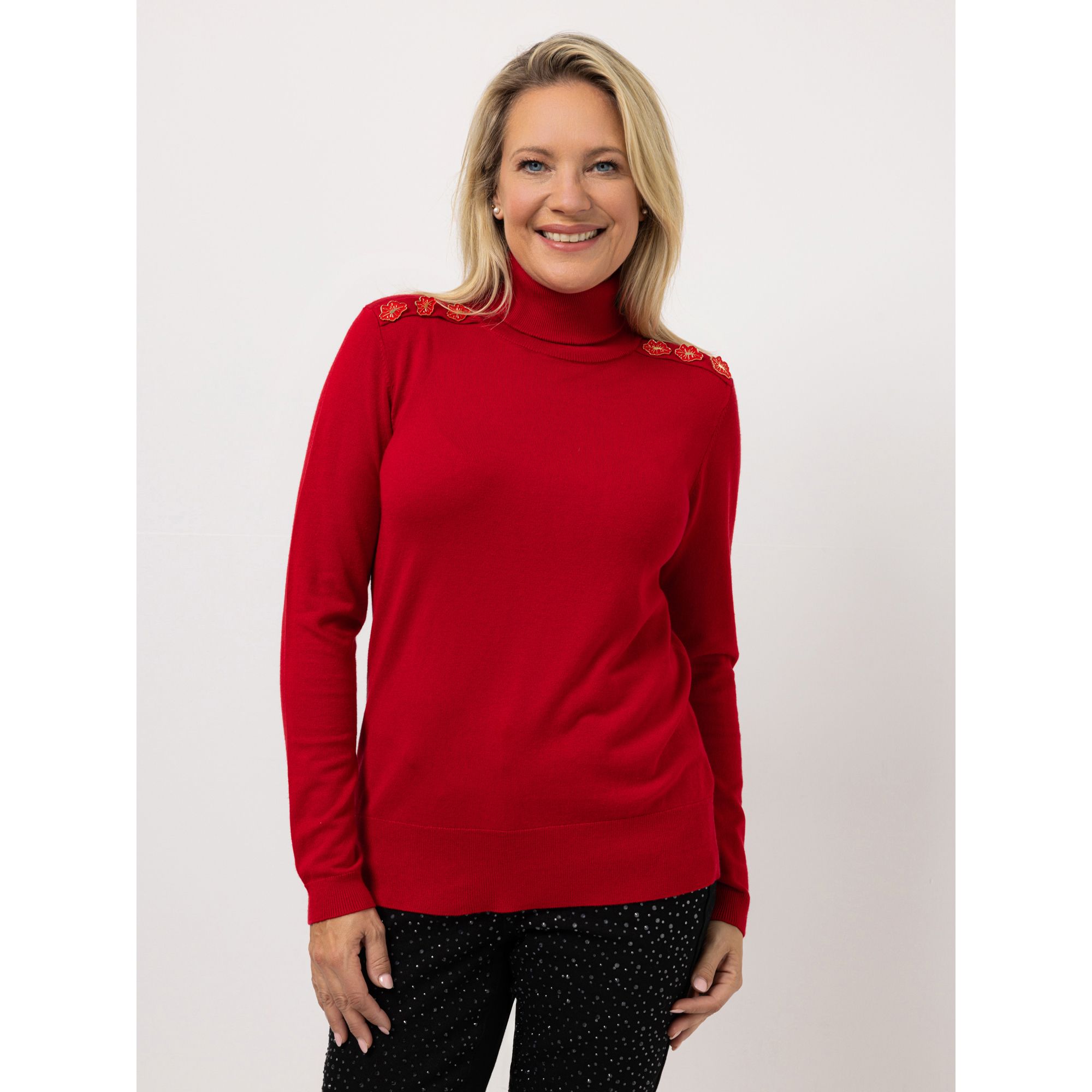 KILIAN KERNER SENSES Pullover, Langarm mit Rollkragen Kuss-Applikation figurumspielend