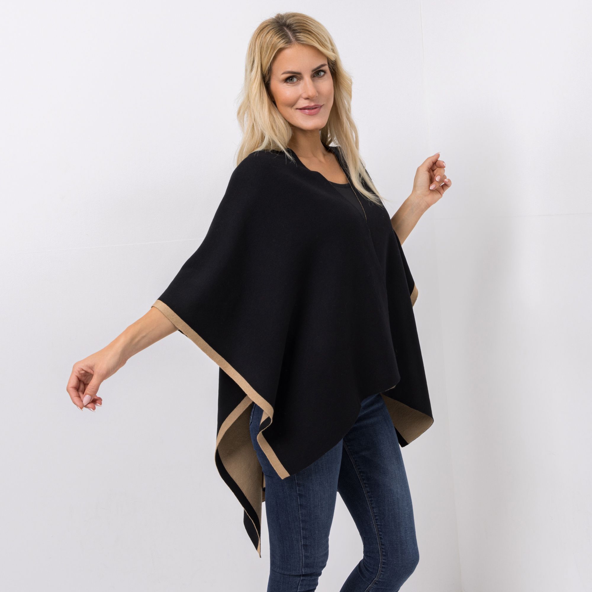 DINE 'N' DANCE Poncho offene Front Kontrast-Streifen