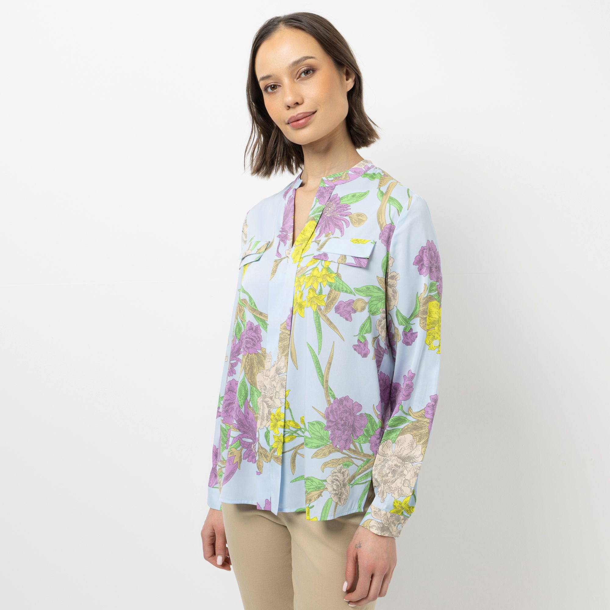 STEFFEN SCHRAUT Bluse Serafino-Ausschnitt Armriegel mit Knopf figurumspielend