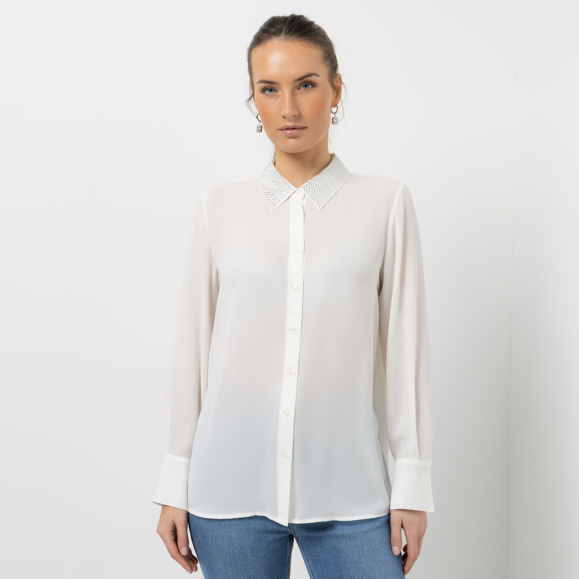 STEFFEN SCHRAUT Bluse, langarm Hemdblusenkragen Schmucksteine leger weit