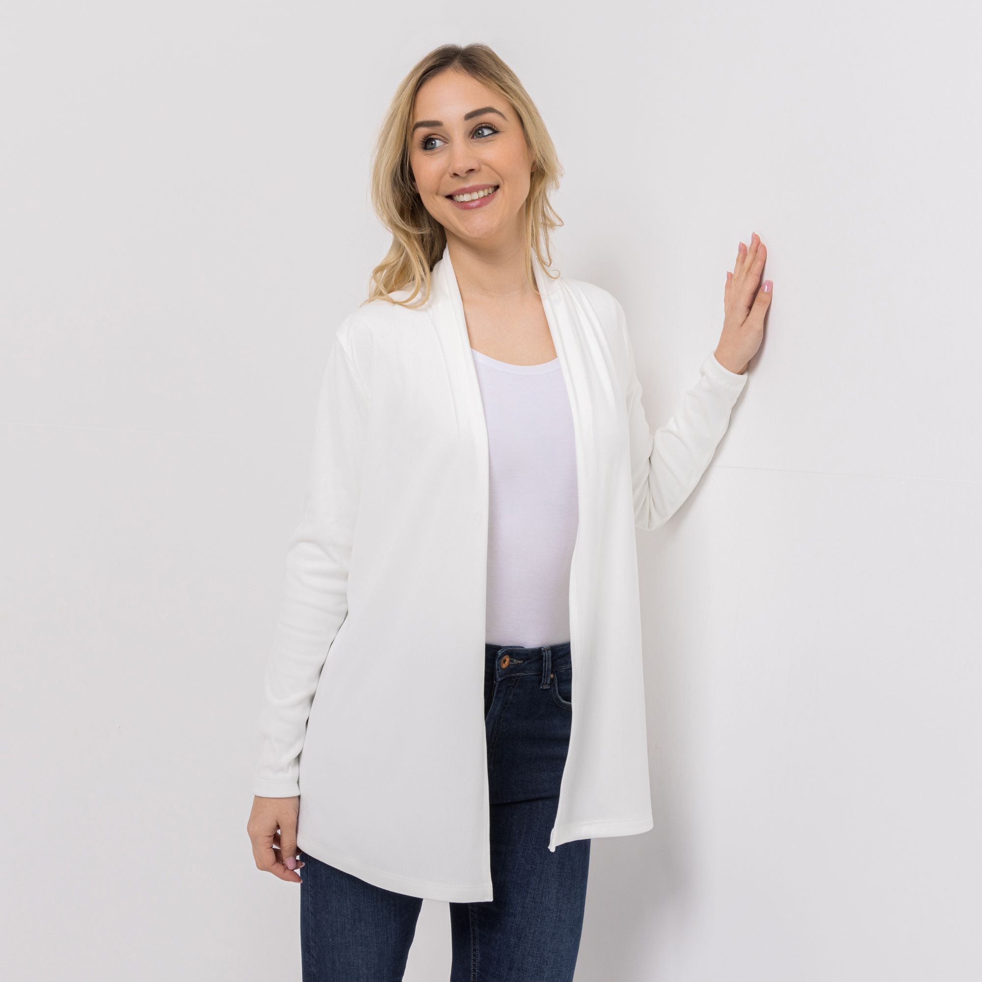 KIM & CO. Cardigan, Langarm Jersey, gerippt offene Front figurumspielend