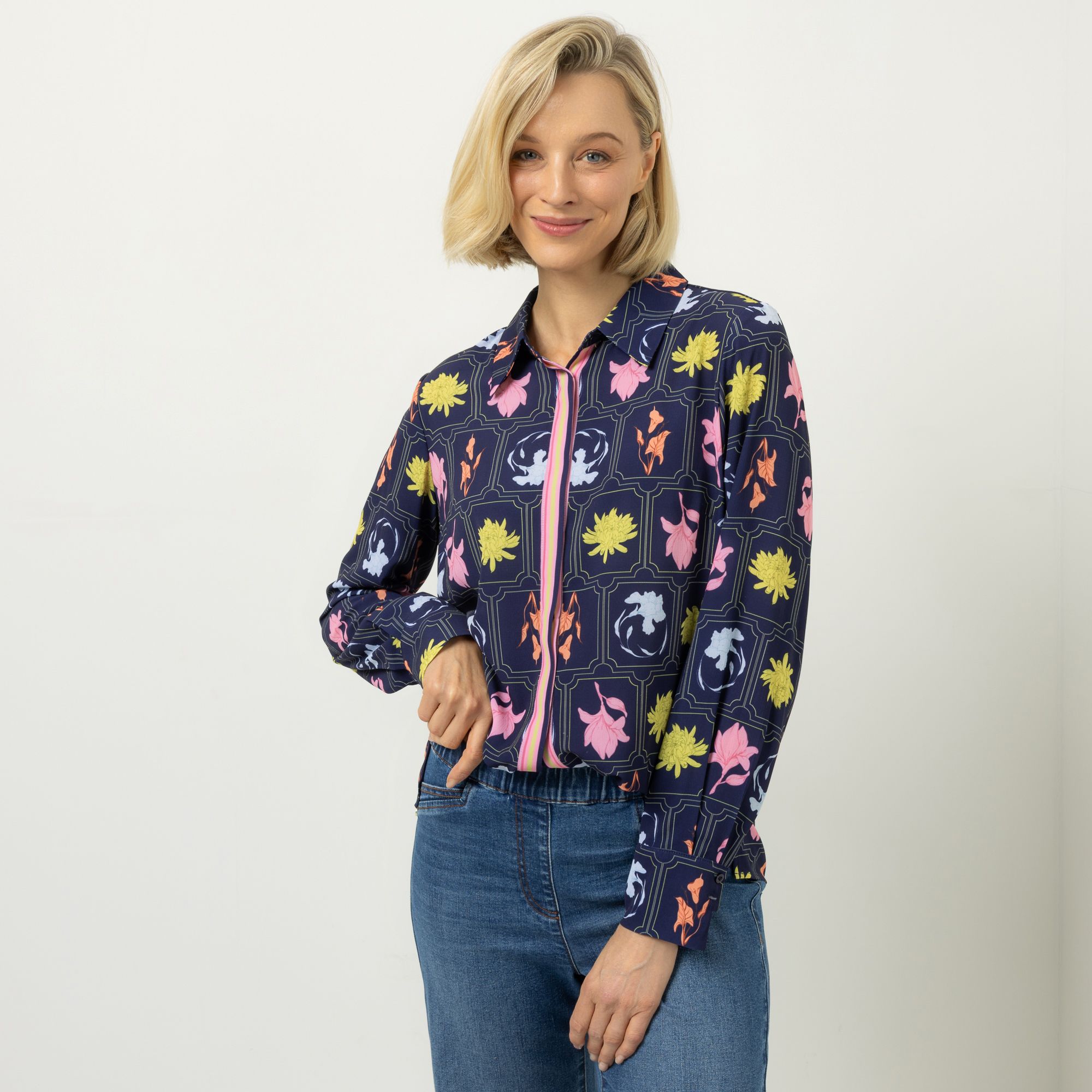 DAWID by Dawid Tomaszewski Bluse, Langarm platzierter Druck figurumspielend