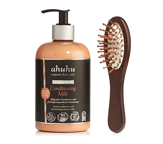ahuhu organic hair care Hair & Body Condi- tioning Milk Papaya Orange, Reisebürste
