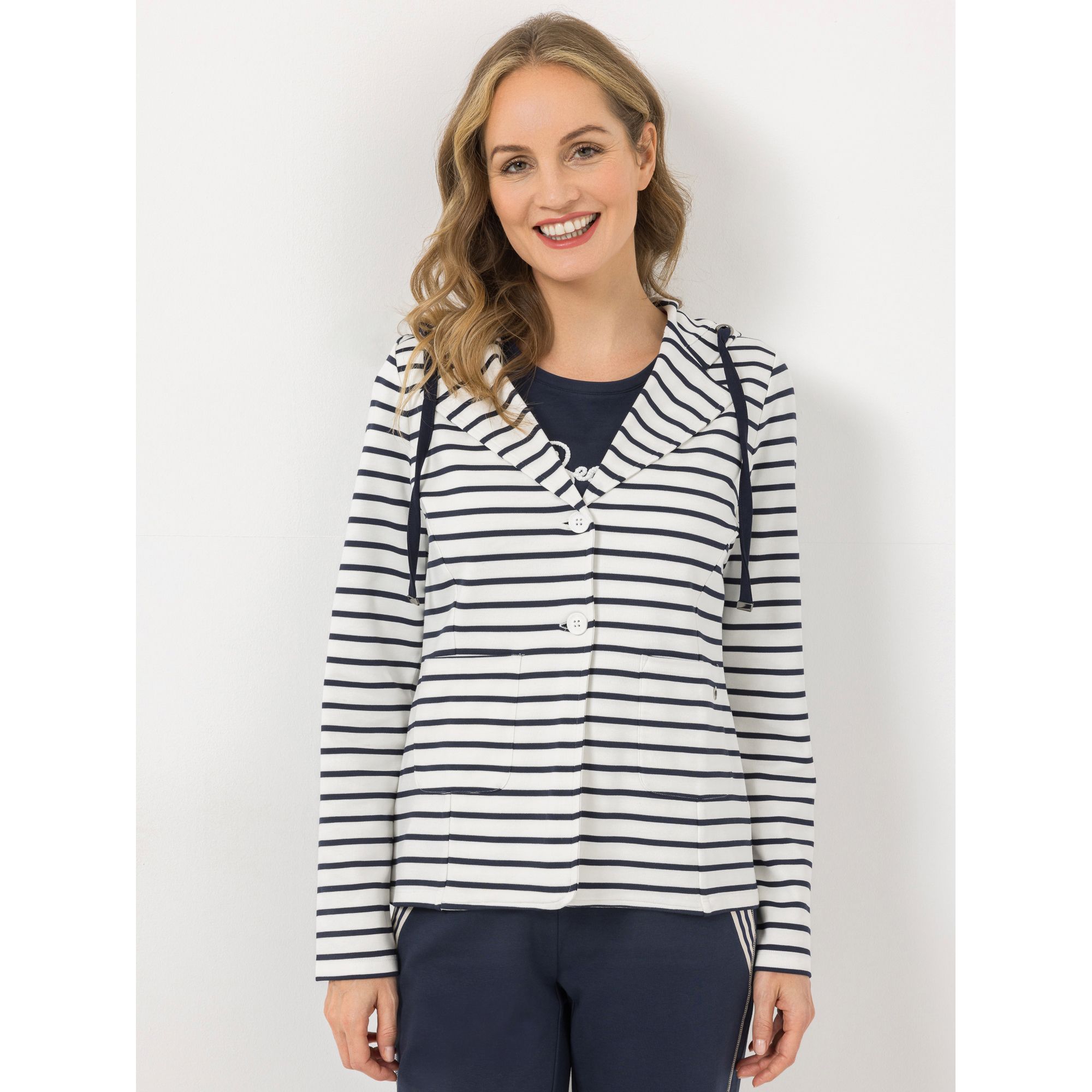 STRANDFEIN Sweatblazer Reverskragen Kapuze figurumspielend