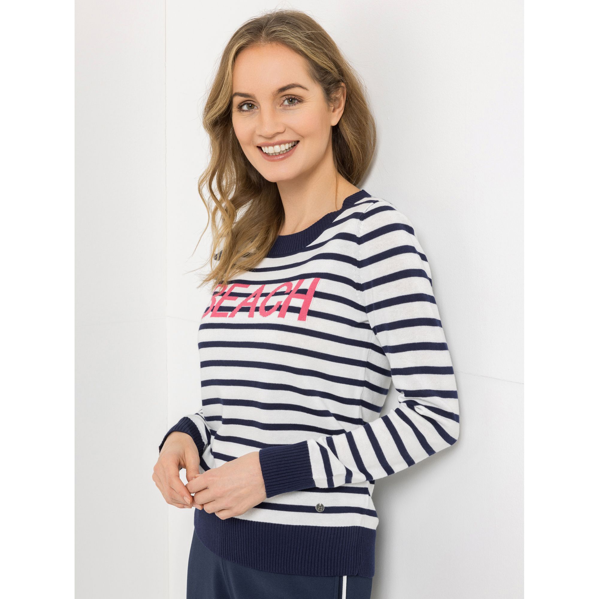 STRANDFEIN Streifenpullover Rundhalsausschnitt BEACH-Intarsie figurumspielend