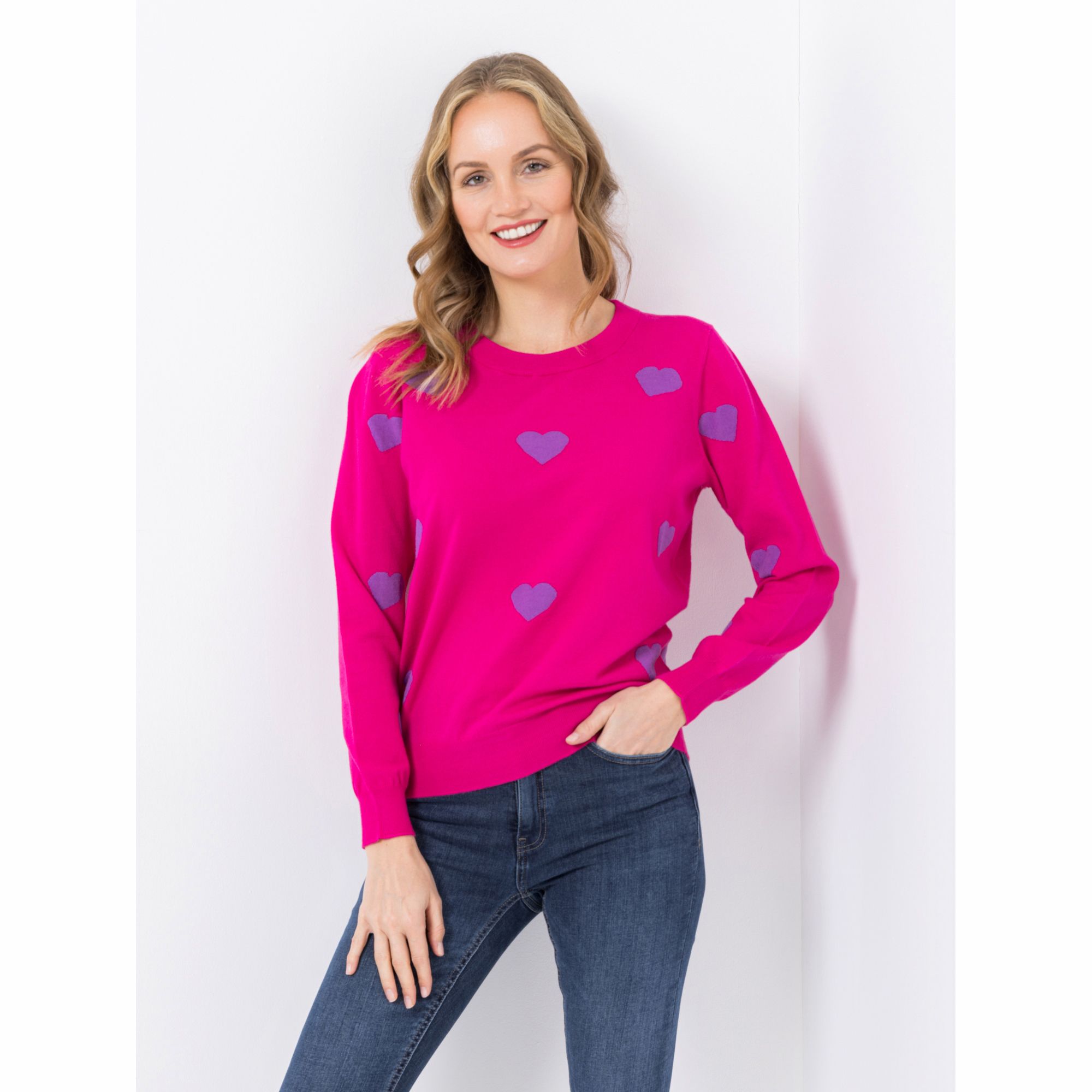 ANNI FOR FRIENDS Pullover, 1/1-Arm Rundhalsausschnitt Herz-Intarsien figurumspielend
