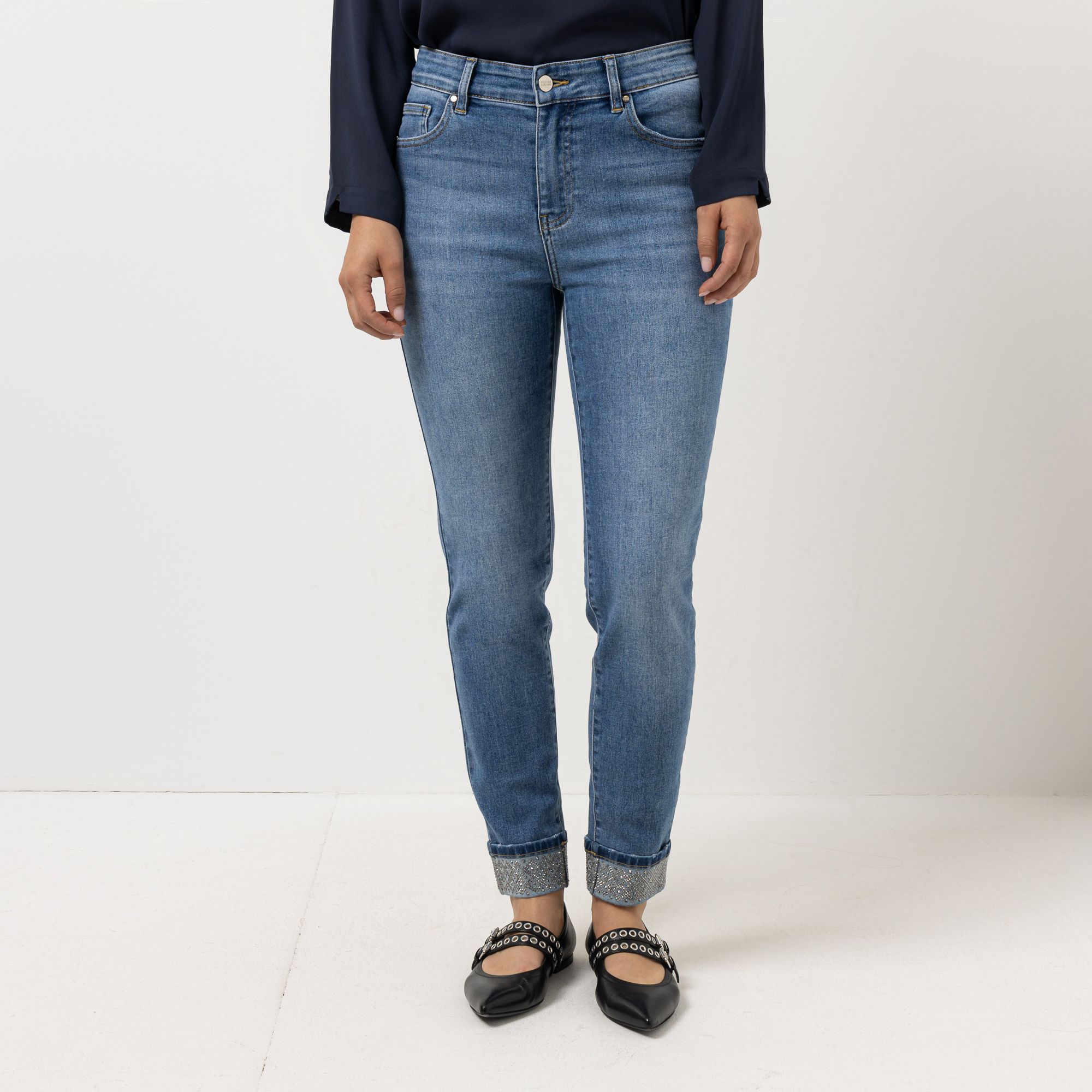 STEFFEN SCHRAUT Jeans, knöchellang Umschlag mit Strassdetails schmales Bein