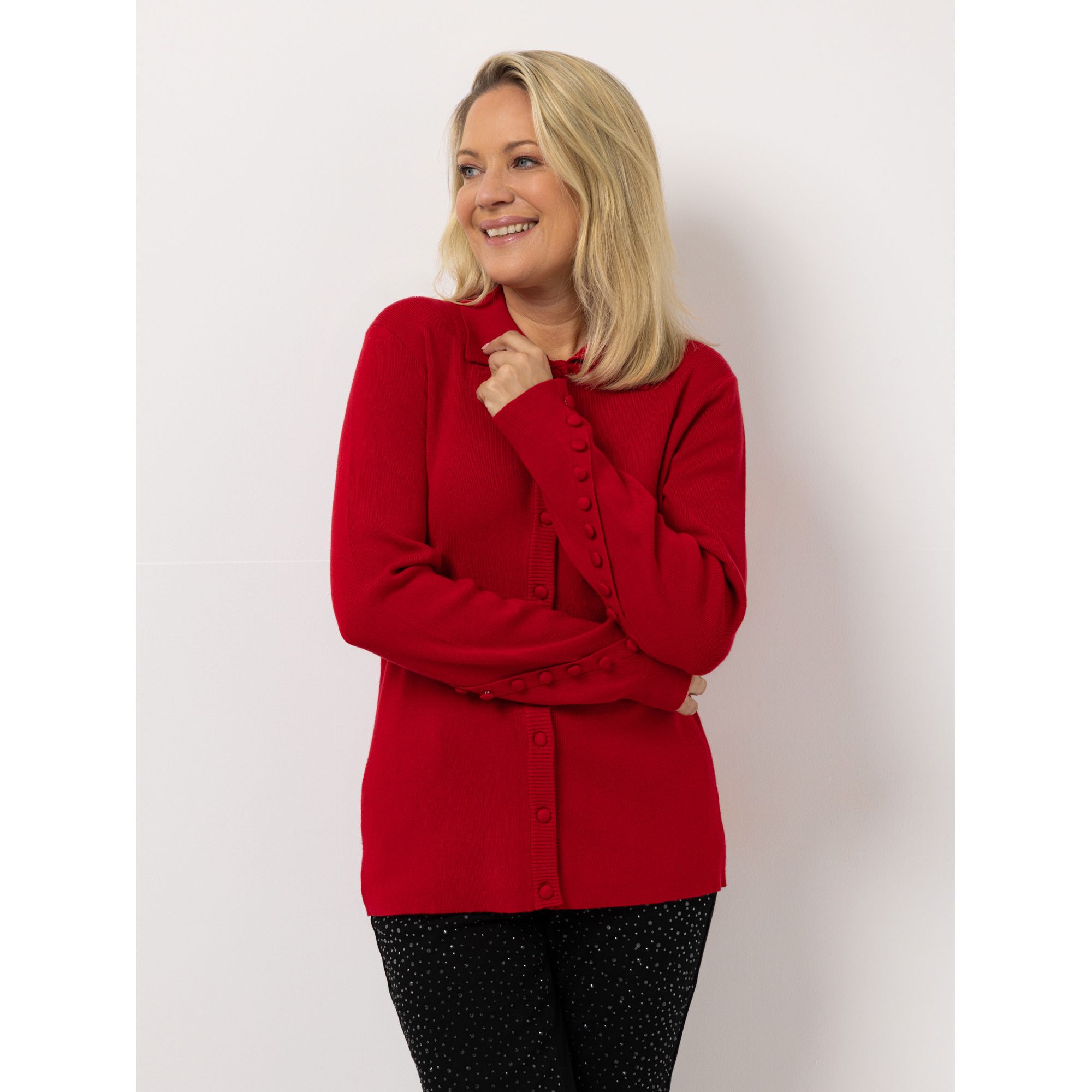 KILIAN KERNER SENSES Cardigan, Langarm mit Kragen bezogene Knöpfe figurumspielend