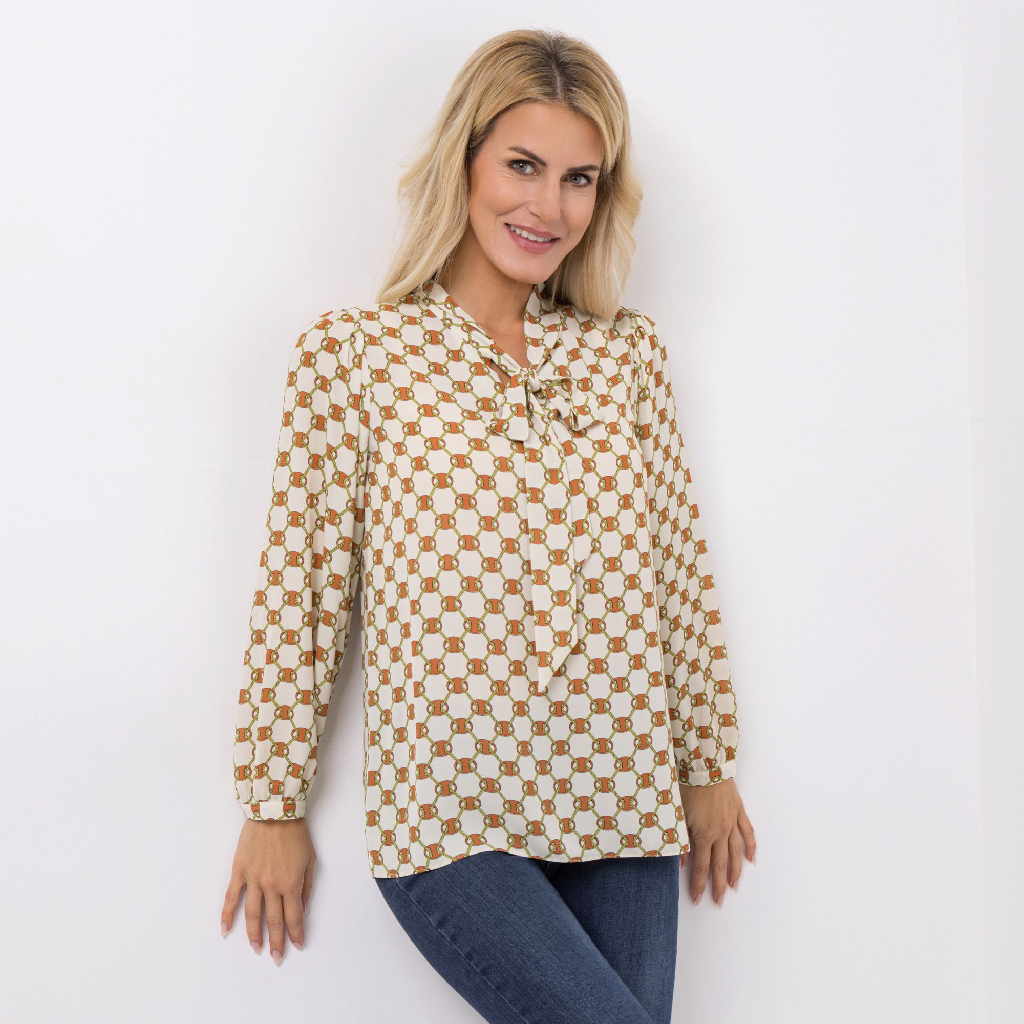 ANNI FOR FRIENDS Bluse Schluppenkragen schmale Manschette leger weit