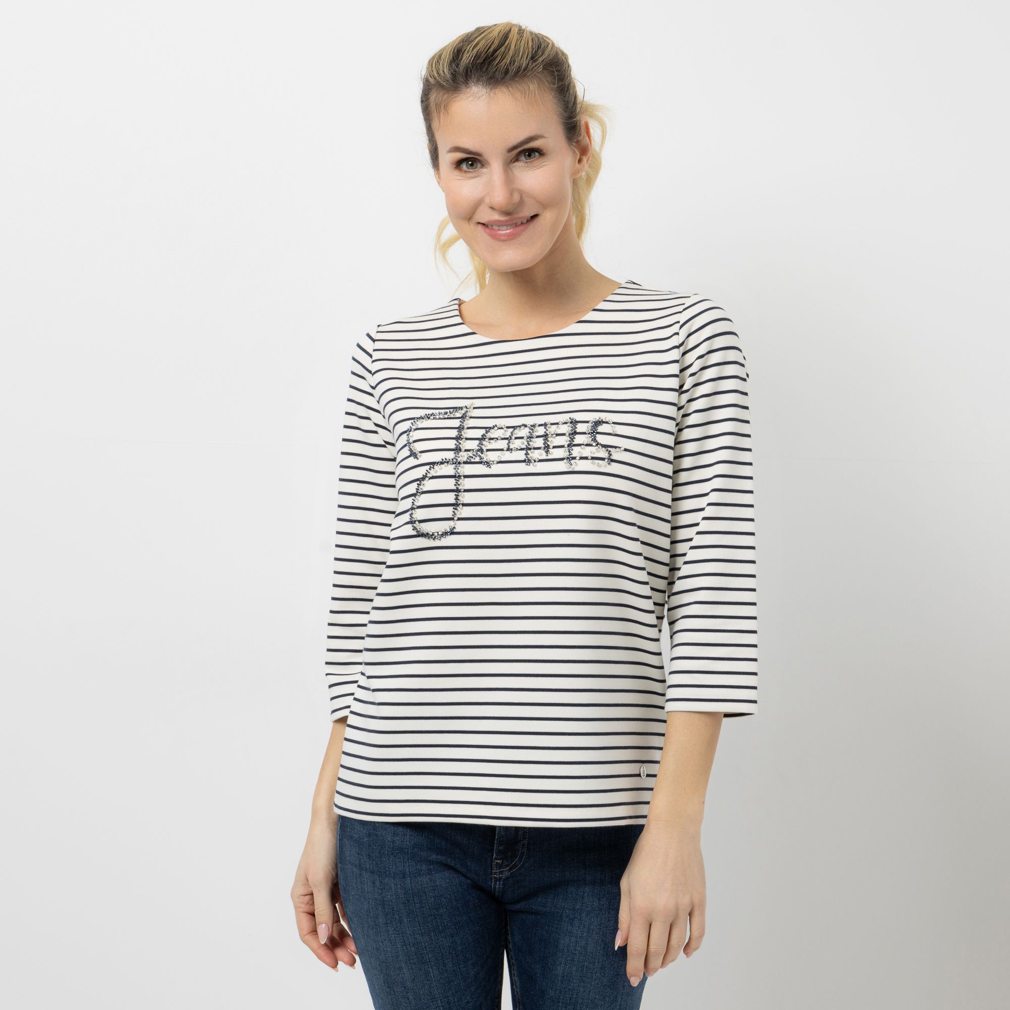 STRANDFEIN Shirt, 3/4-Arm Rundhalsausschnitt Logo-Stickerei figurumspielend