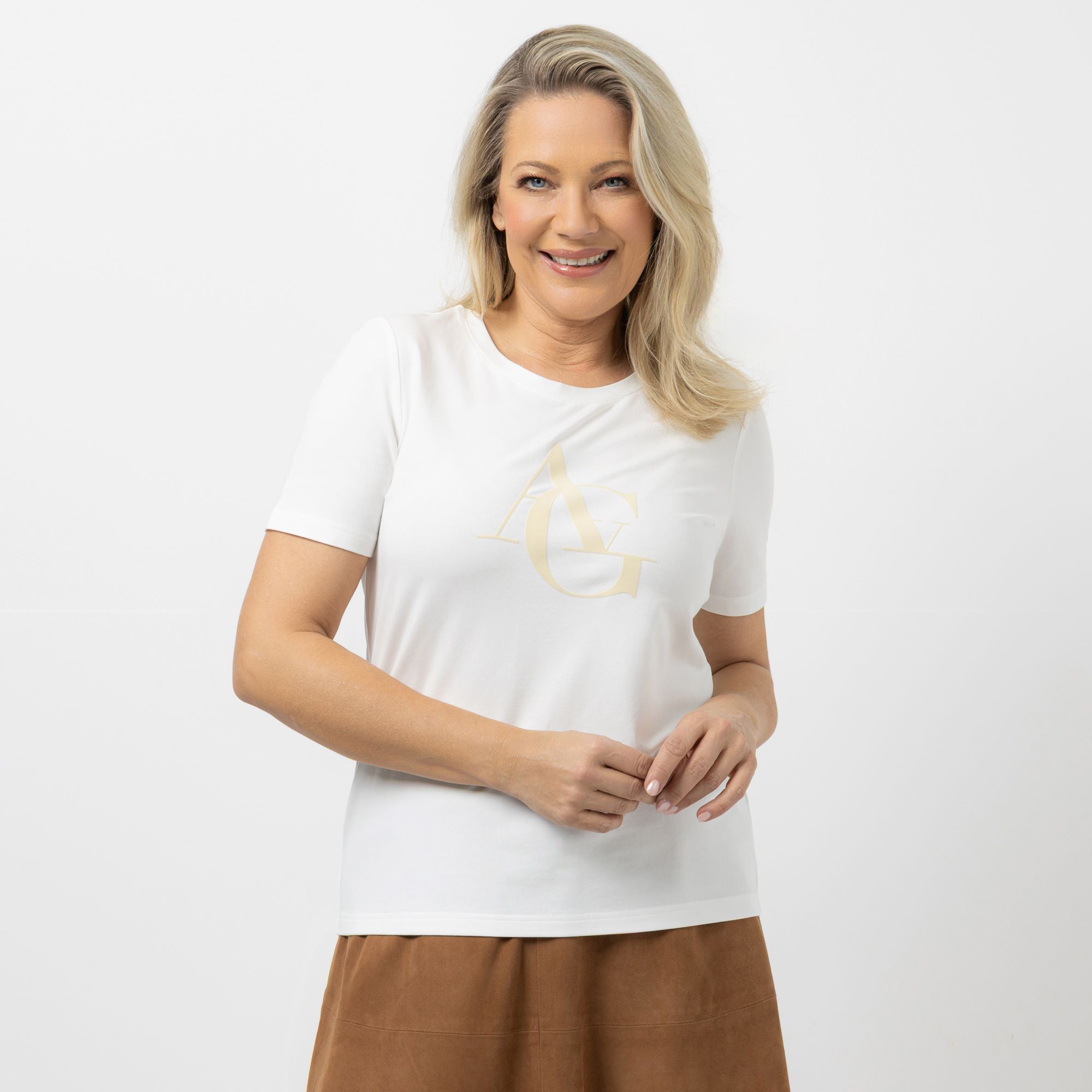 ANNA VON GRIESHEIM Shirt, 1/2-Arm Rundhalsausschnitt Flock-Print figurumspielend