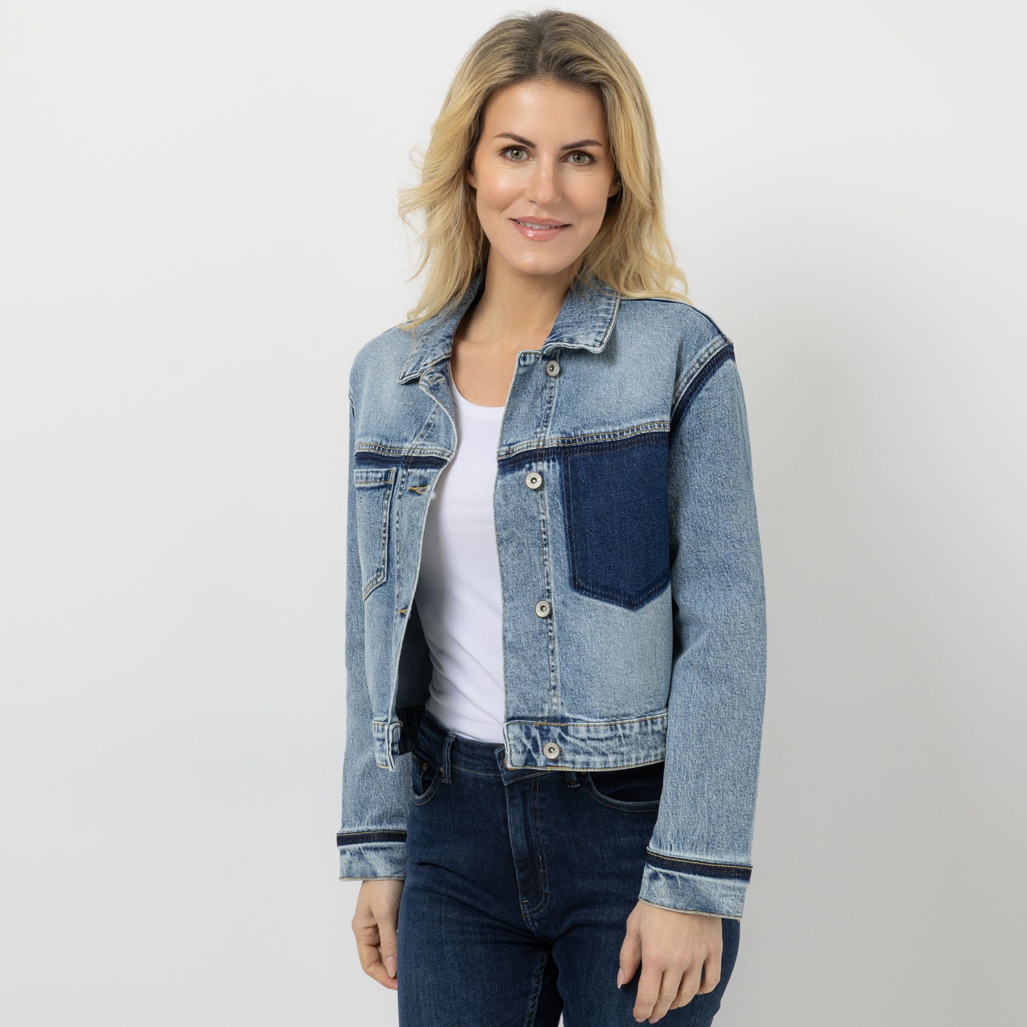DINE 'N' DANCE Jeansjacke Knopfleiste Kontrastdeateils figurumspielend