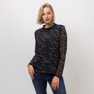 EVA LUTZ Shirt, Langarm Rollkragen Allover-Druck figurumspielend