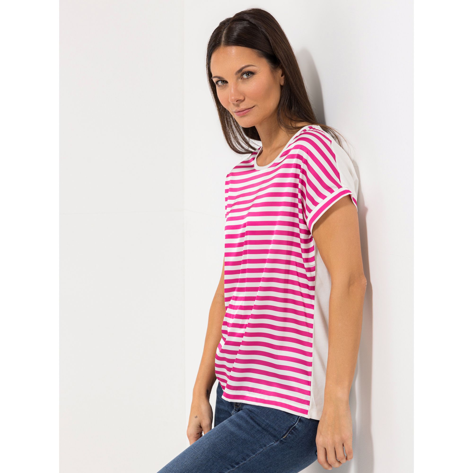 STEFFEN SCHRAUT Blusenshirt, Havanna Rundhalsausschnitt Materialmix leger weit