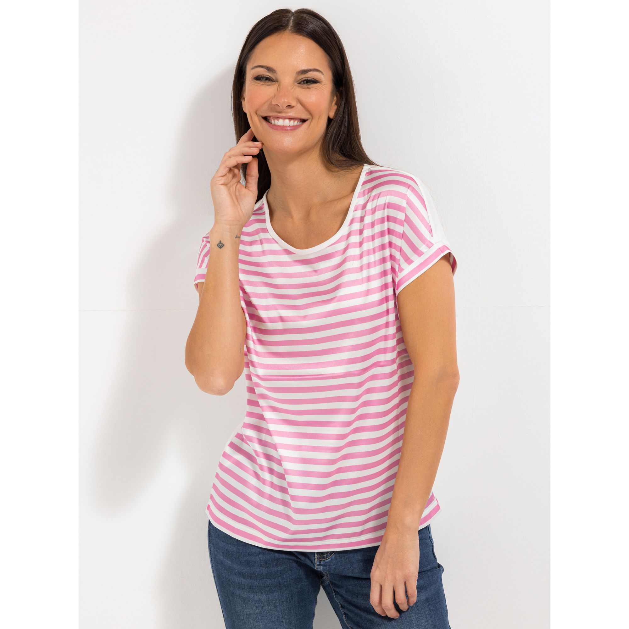 STEFFEN SCHRAUT Blusenshirt, Havanna Rundhalsausschnitt Materialmix leger weit