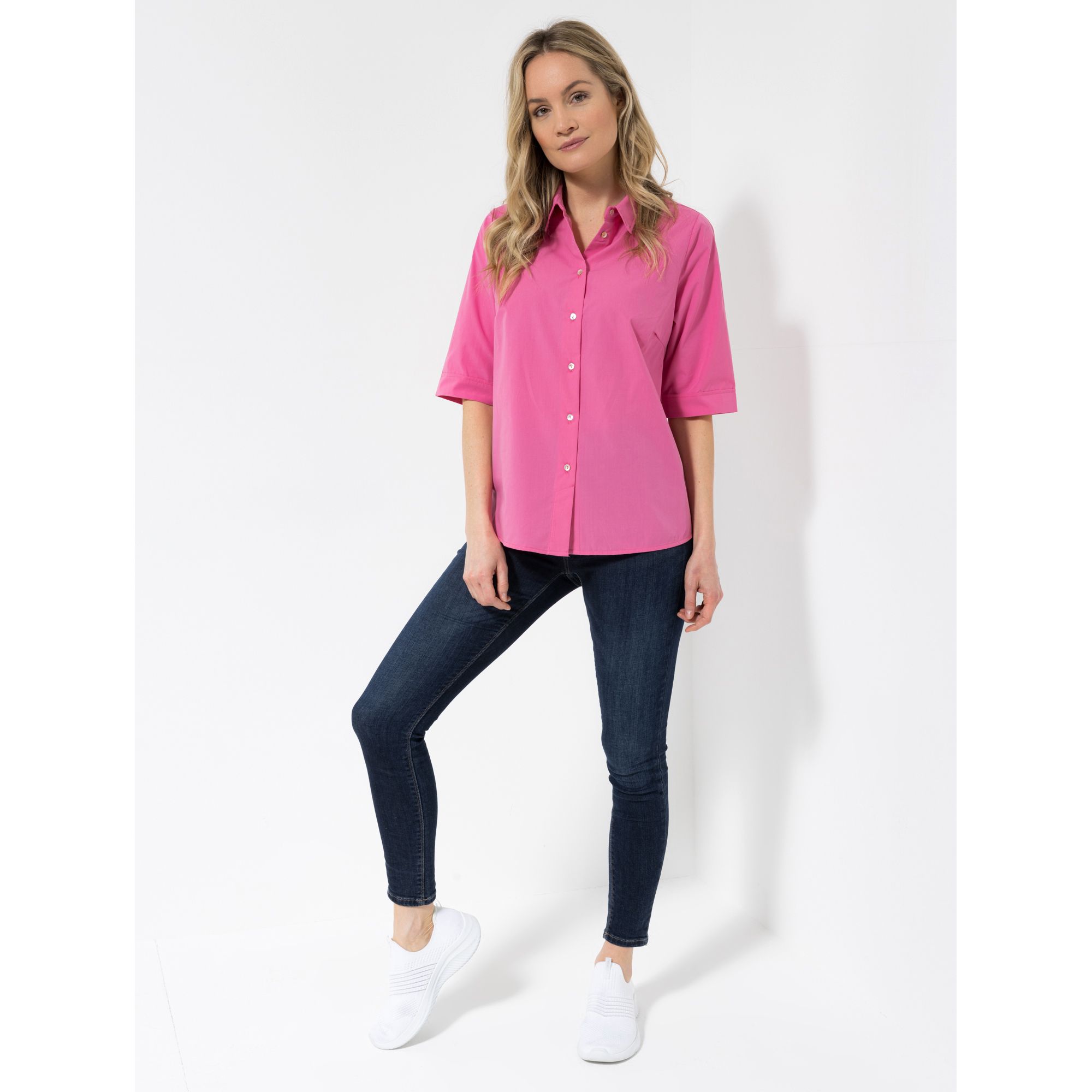 DINE 'N' DANCE Bluse, langer 1/2-Arm Knopfleiste Hemdkragen leger weit