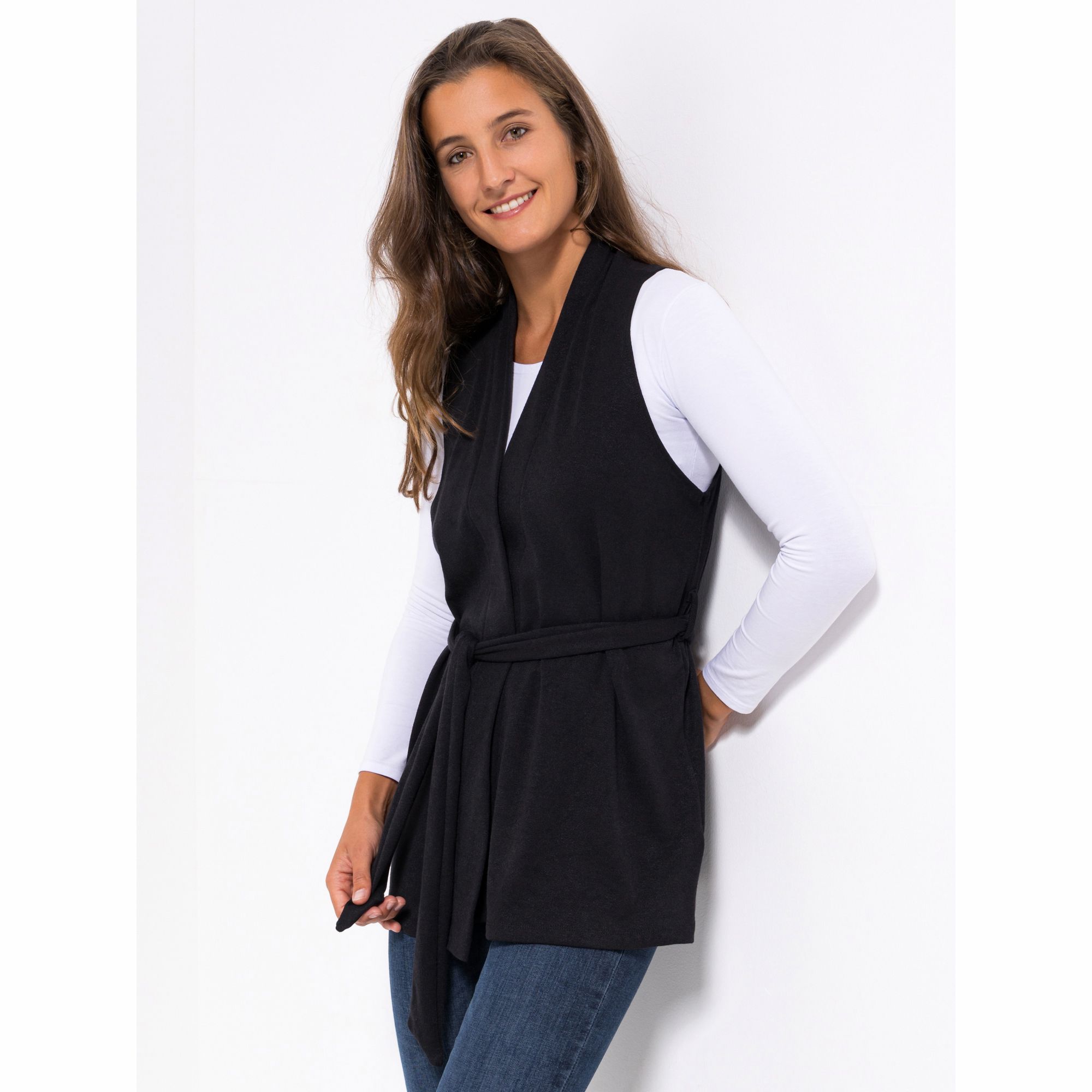 KIM & CO. Weste, elastisch Feinstrick-Optik Bindegürtel figurumspielend