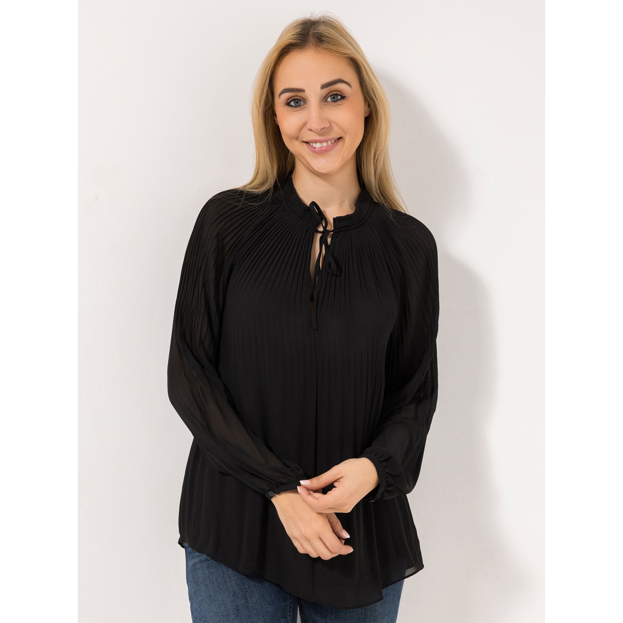 ANNI FOR FRIENDS Bluse, 1/1-Arm plissiert Bindedetail figurumspielend