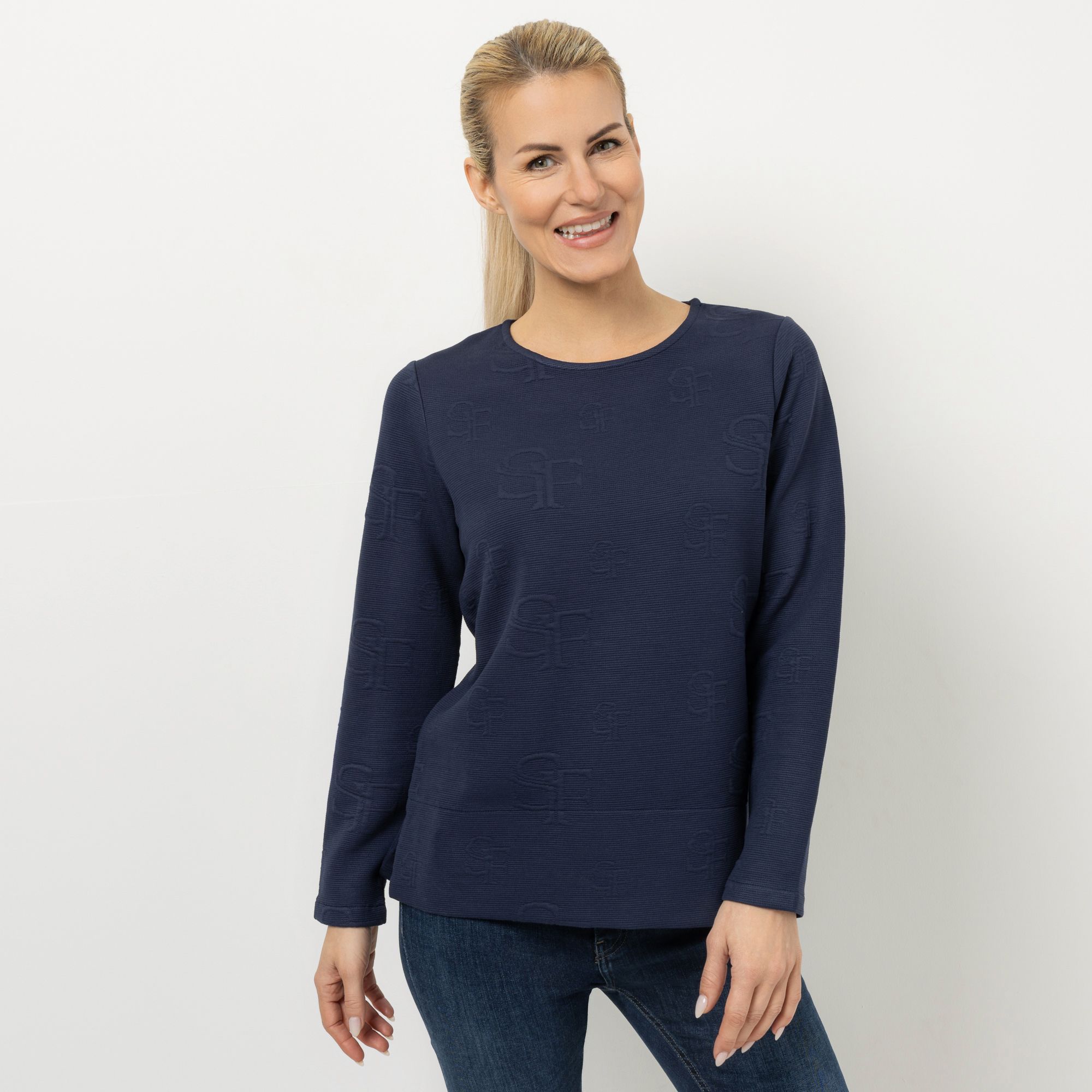 STRANDFEIN Sweatshirt Rundhalsausschnitt 3-D Logo figurumspielend