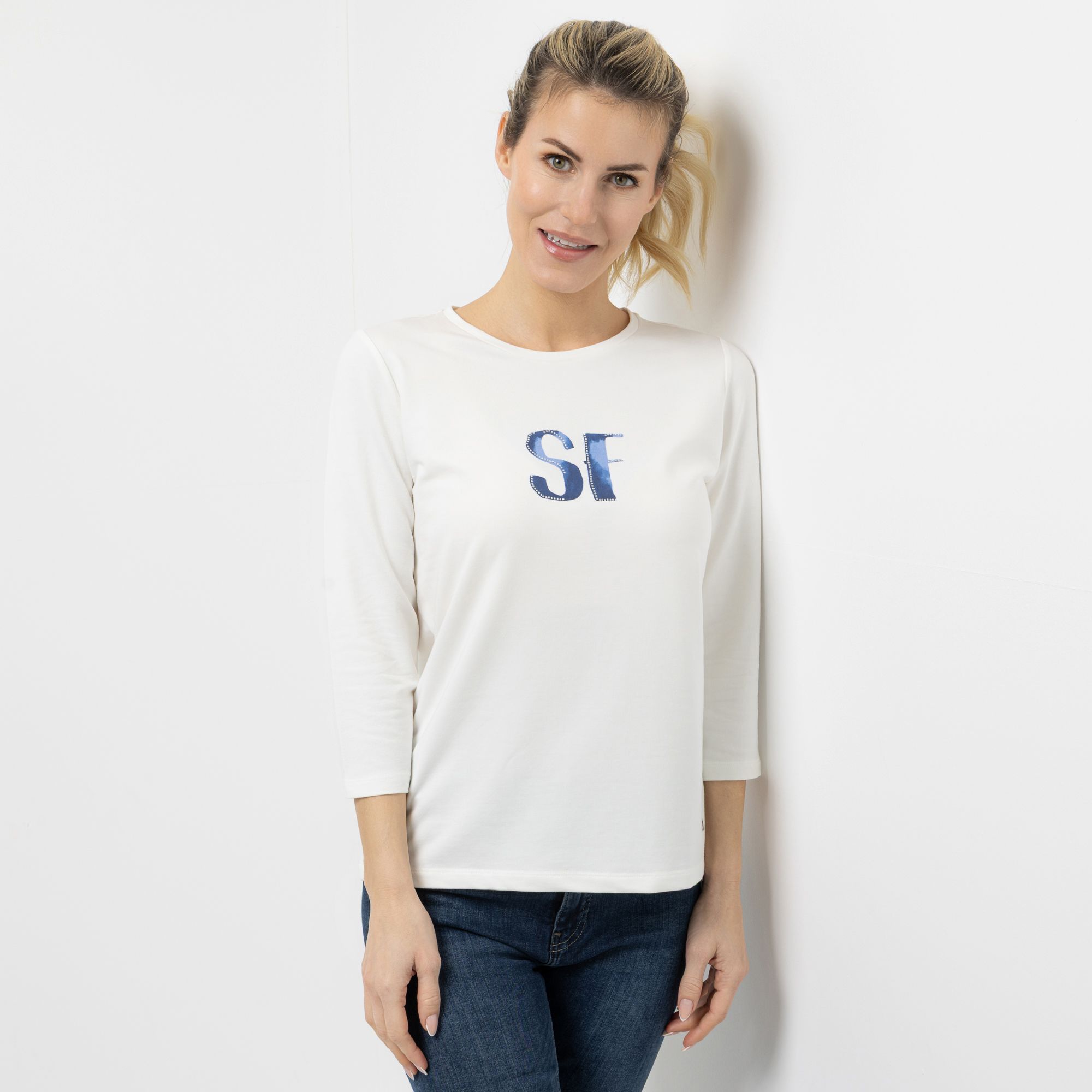 STRANDFEIN Shirt, 3/4-Arm Rundhalsausschnitt Logo-Druck figurumspielend