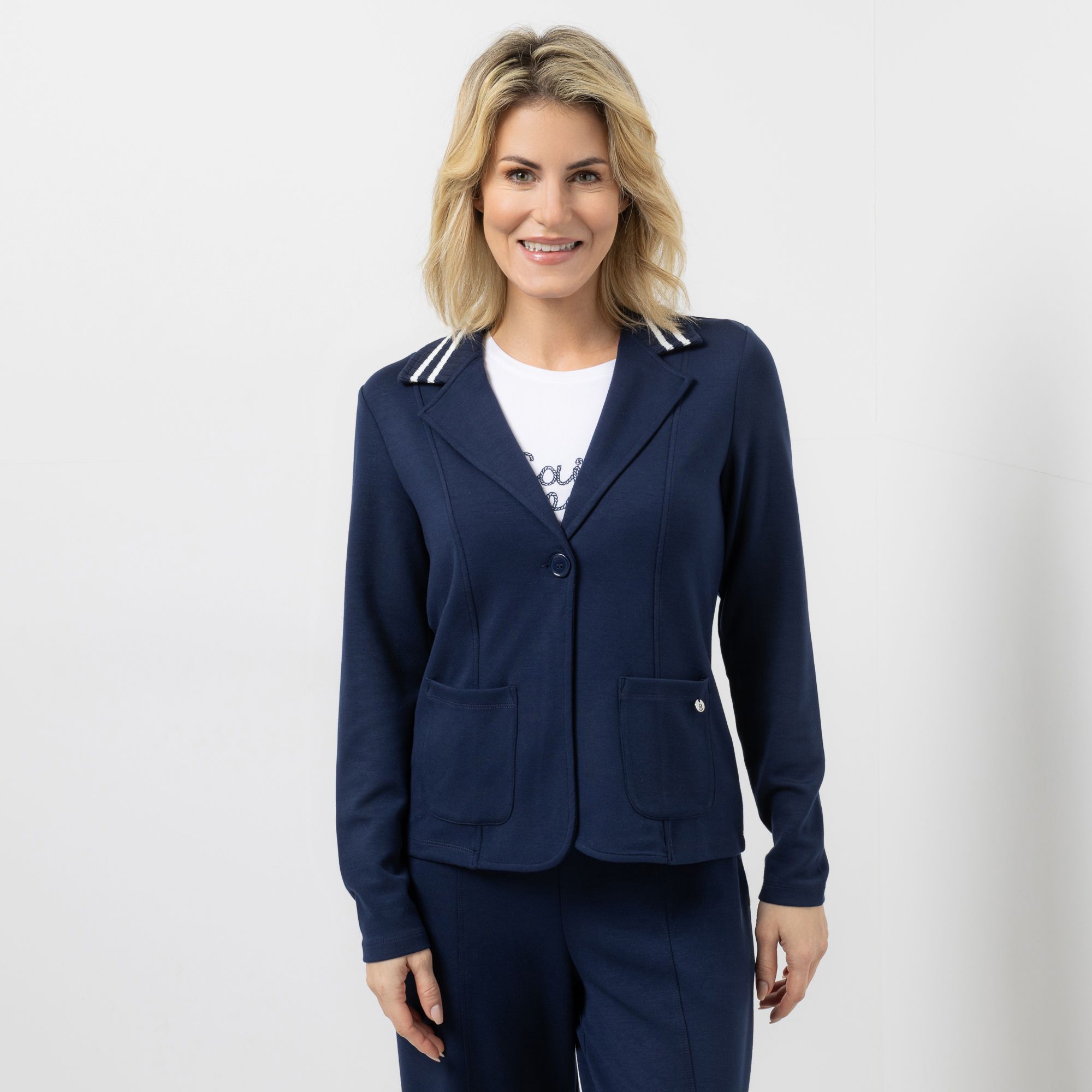 STRANDFEIN Scubablazer Reverskragen mit Knopf figurbetont