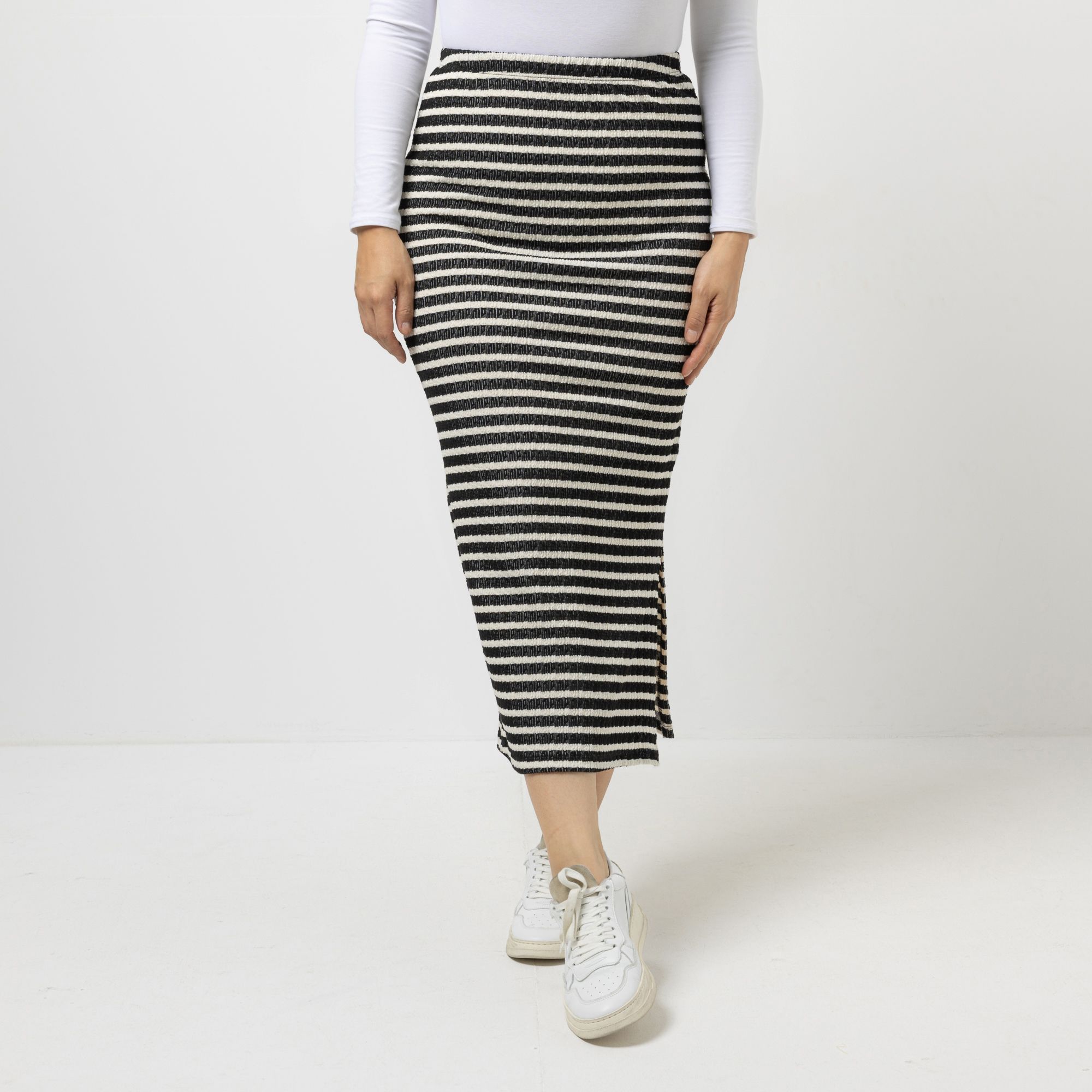 KIM & CO. Rock, Seitenschlitz Seersucker-Jersey Rundumdehnbund figurumspielend