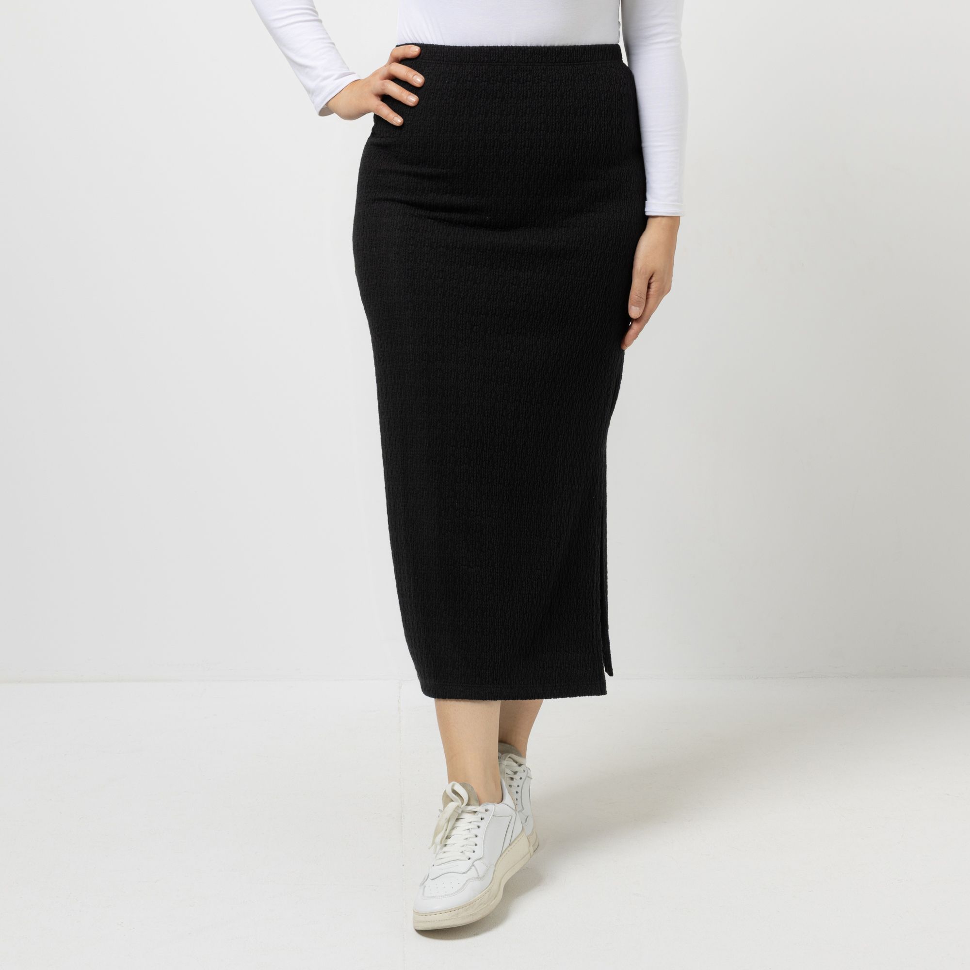 KIM & CO. Rock, Seitenschlitz Seersucker-Jersey Rundumdehnbund figurumspielend