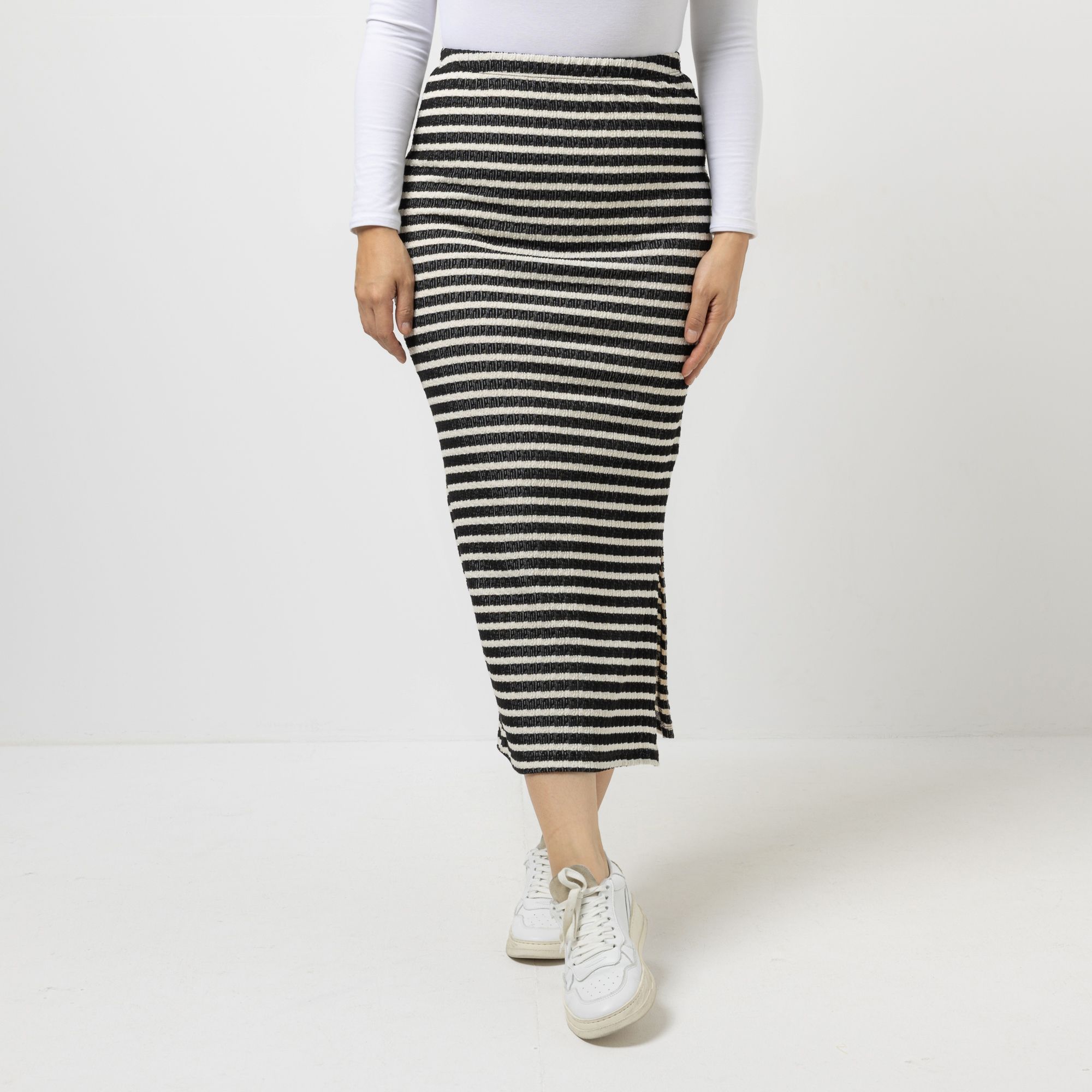 KIM & CO. Rock, Seitenschlitz Seersucker-Jersey Rundumdehnbund figurumspielend