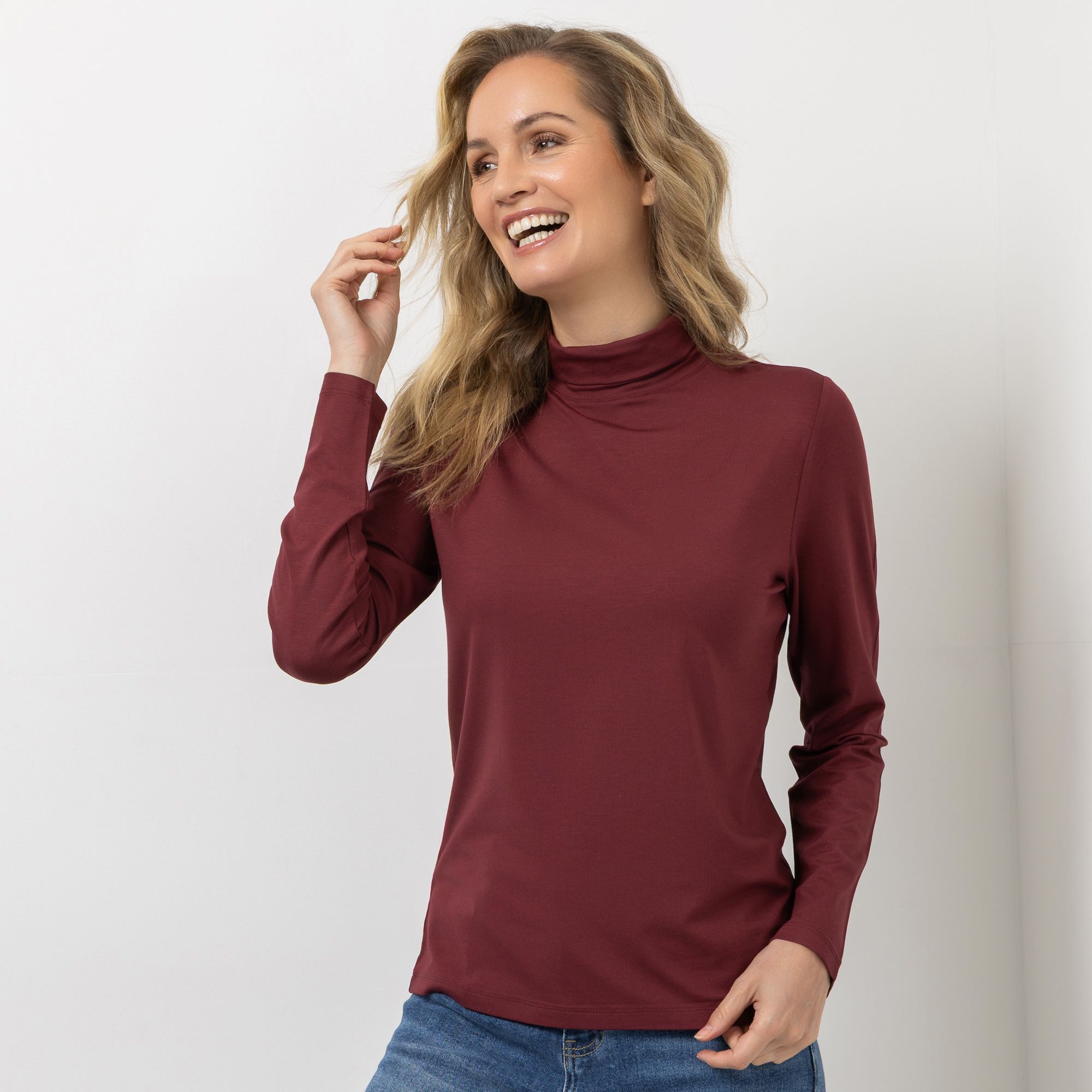 STRANDFEIN Shirt, Langarm Rollkragen uni figurumspielend